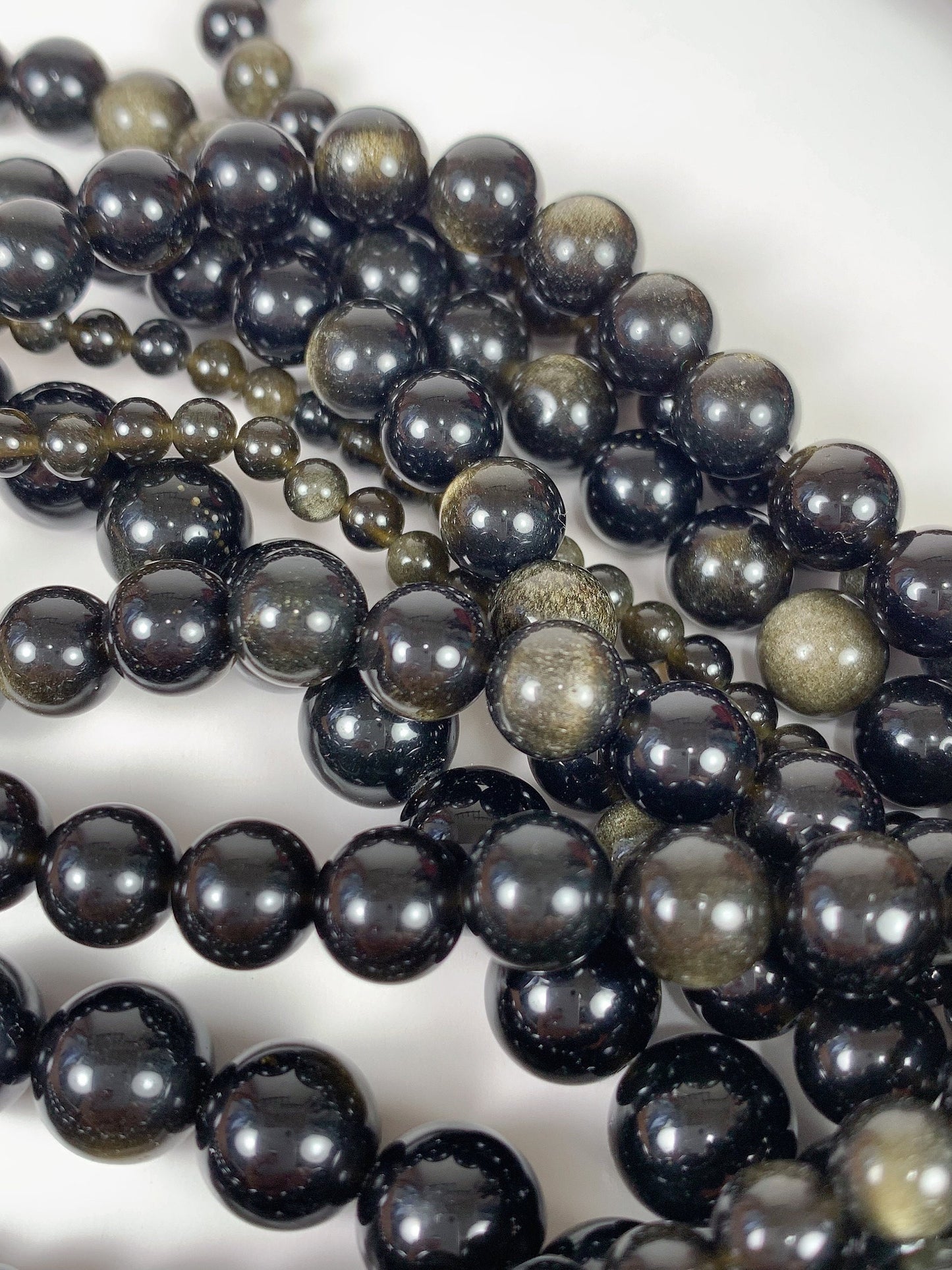 AAA Golden Obsidian Beads: Natural Black & Gold Round Gemstone Strand