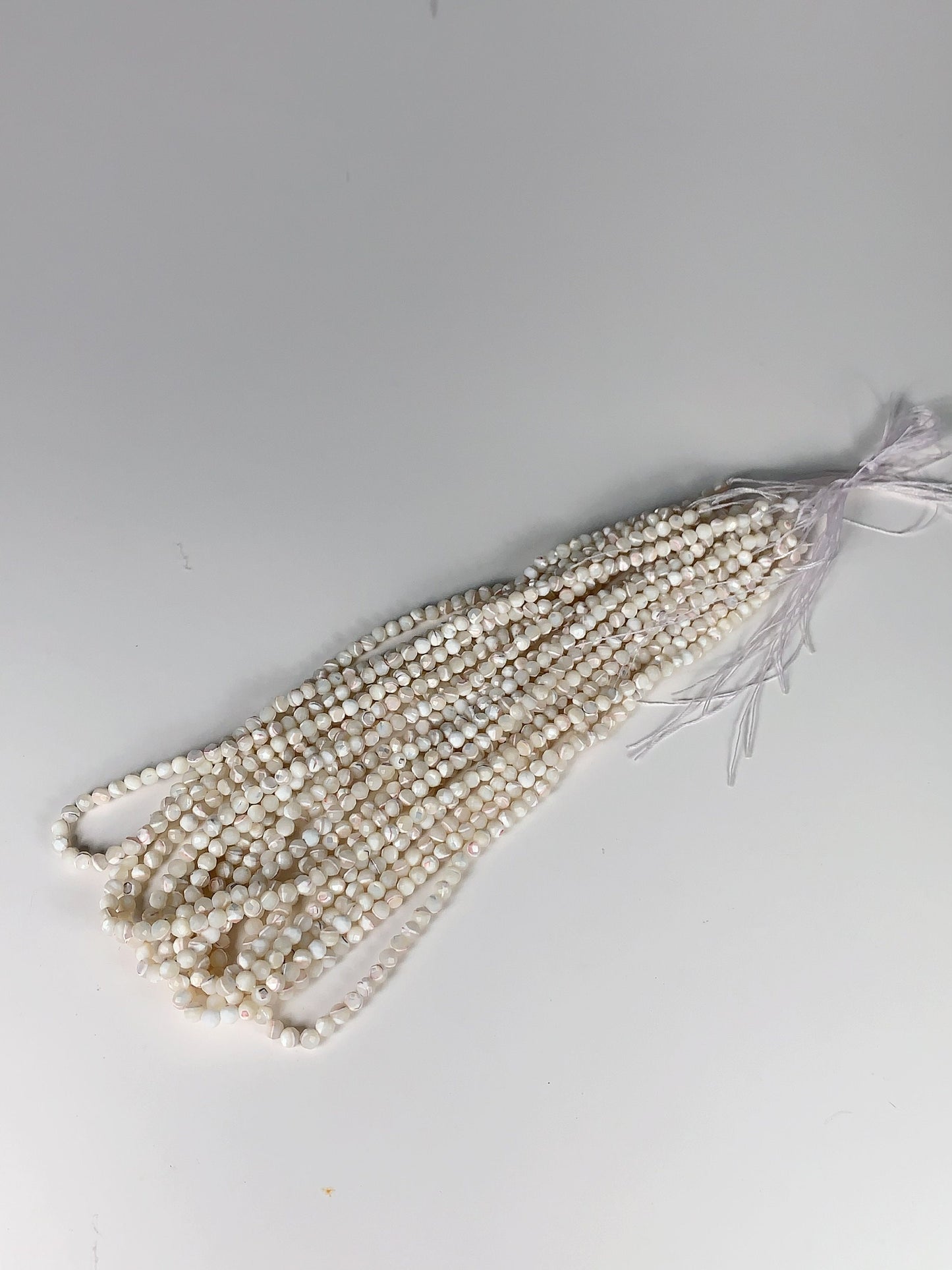 Faceted Mother of Pearl Beads: Natural Red and White, Round 2-4mm, 15.5" Strand