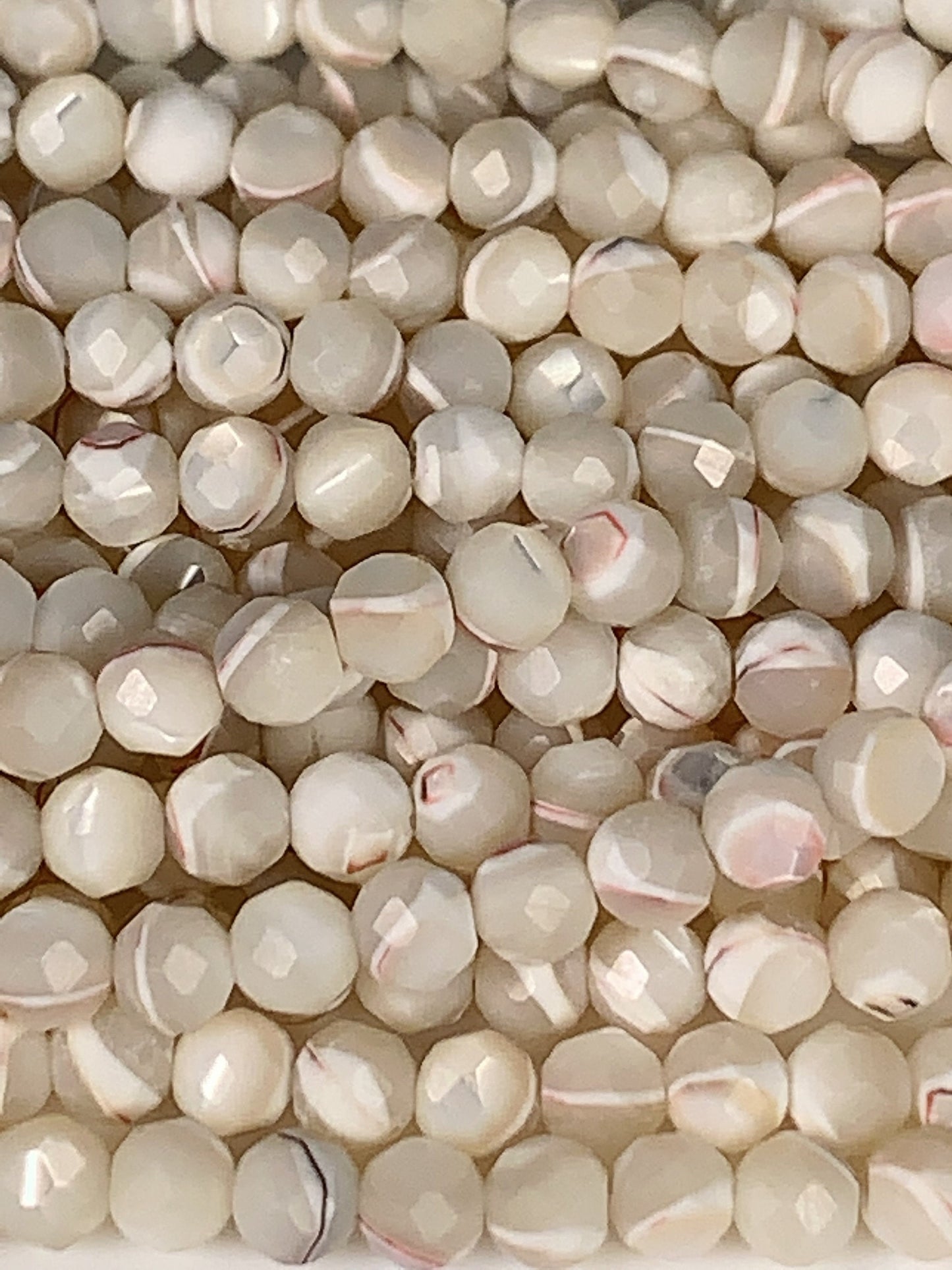 Faceted Mother of Pearl Beads: Natural Red and White, Round 2-4mm, 15.5" Strand
