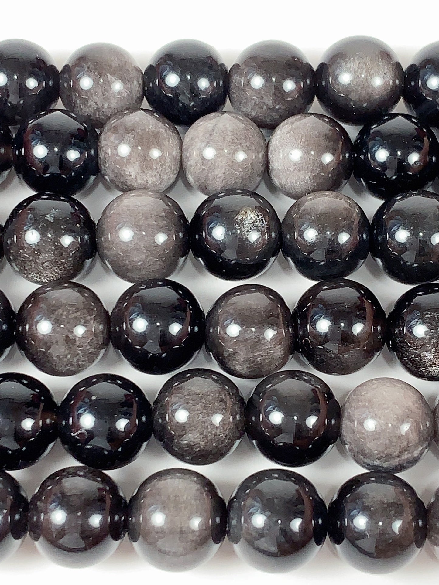 AAA Gray Silver Obsidian Beads: Natural Smooth Round Strand (15.5")