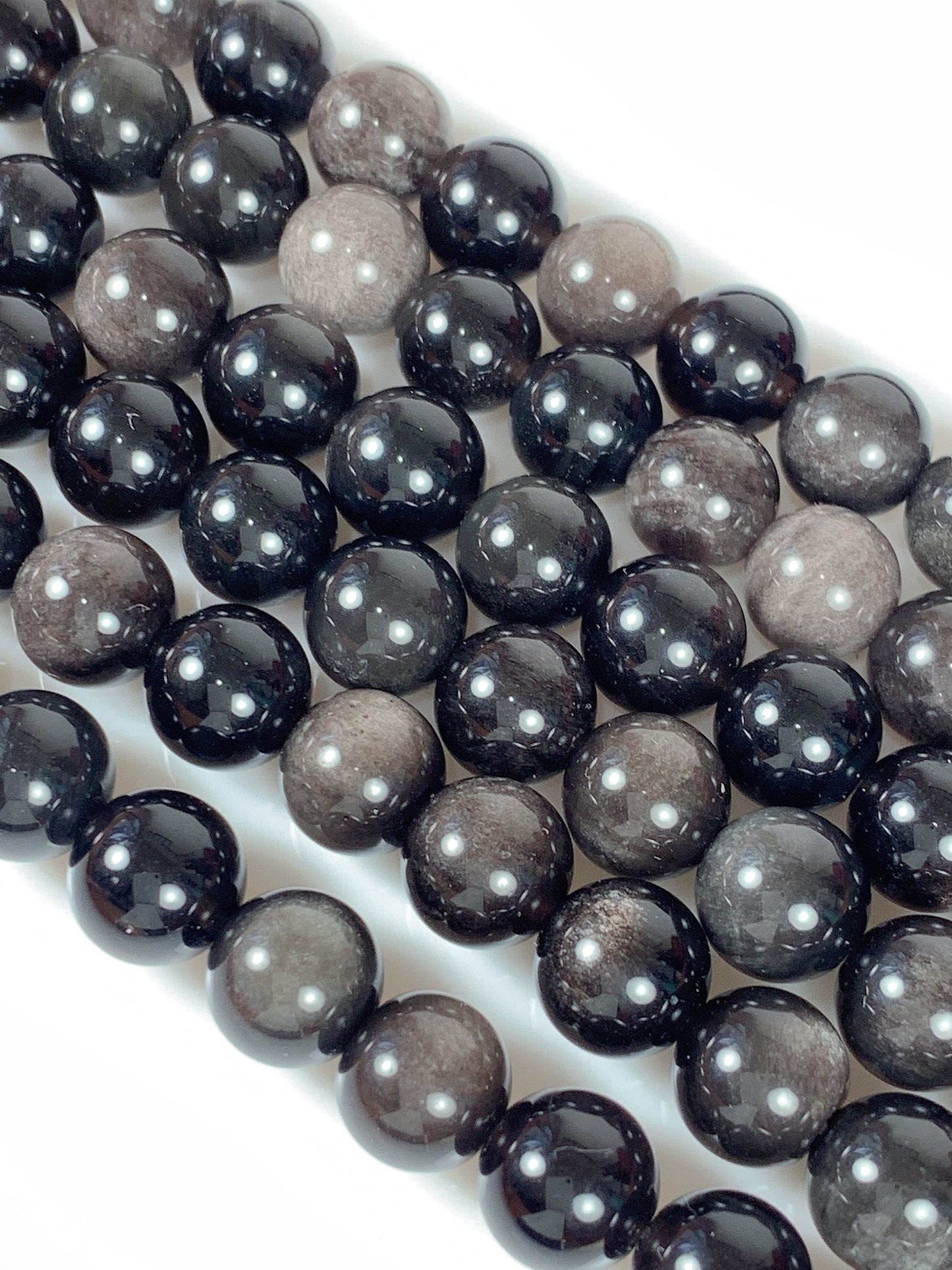 AAA Gray Silver Obsidian Beads: Natural Smooth Round Strand (15.5")