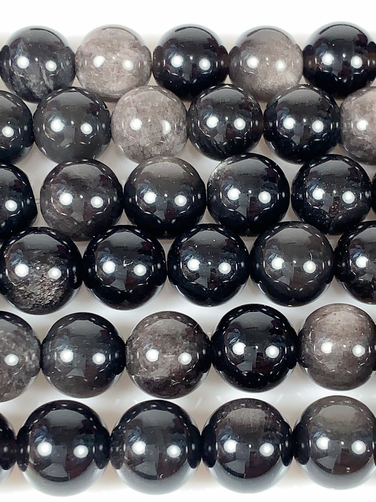 AAA Gray Silver Obsidian Beads: Natural Smooth Round Strand (15.5")
