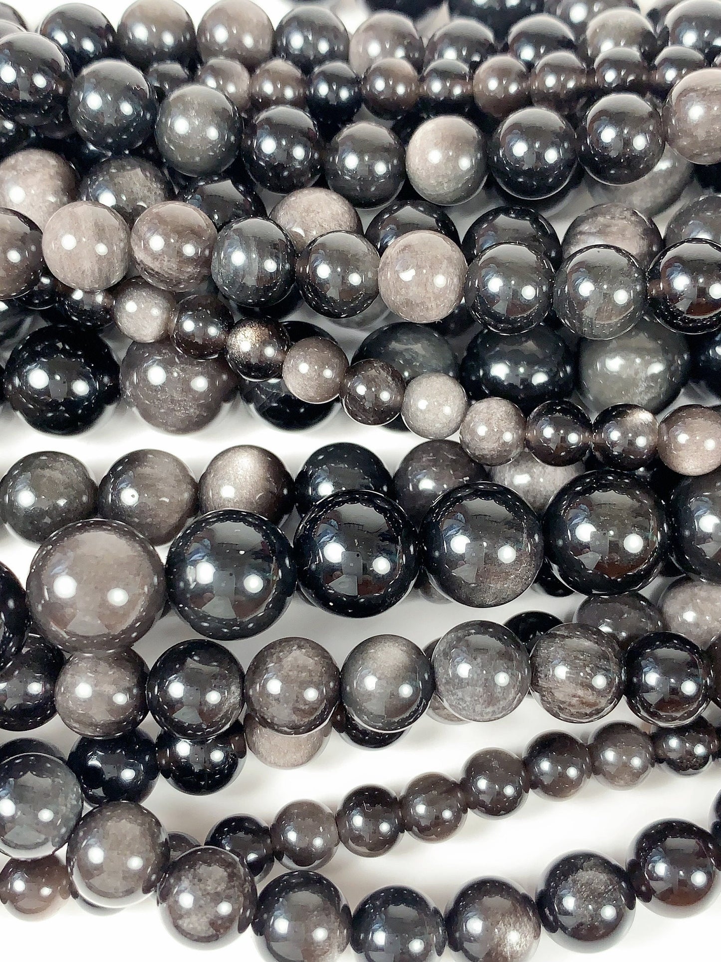AAA Gray Silver Obsidian Beads: Natural Smooth Round Strand (15.5")