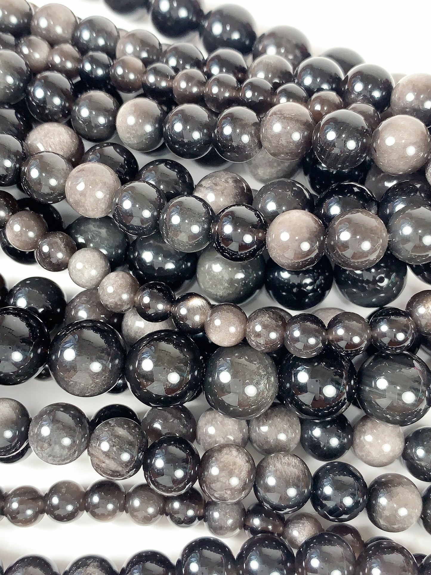 AAA Gray Silver Obsidian Beads: Natural Smooth Round Strand (15.5")
