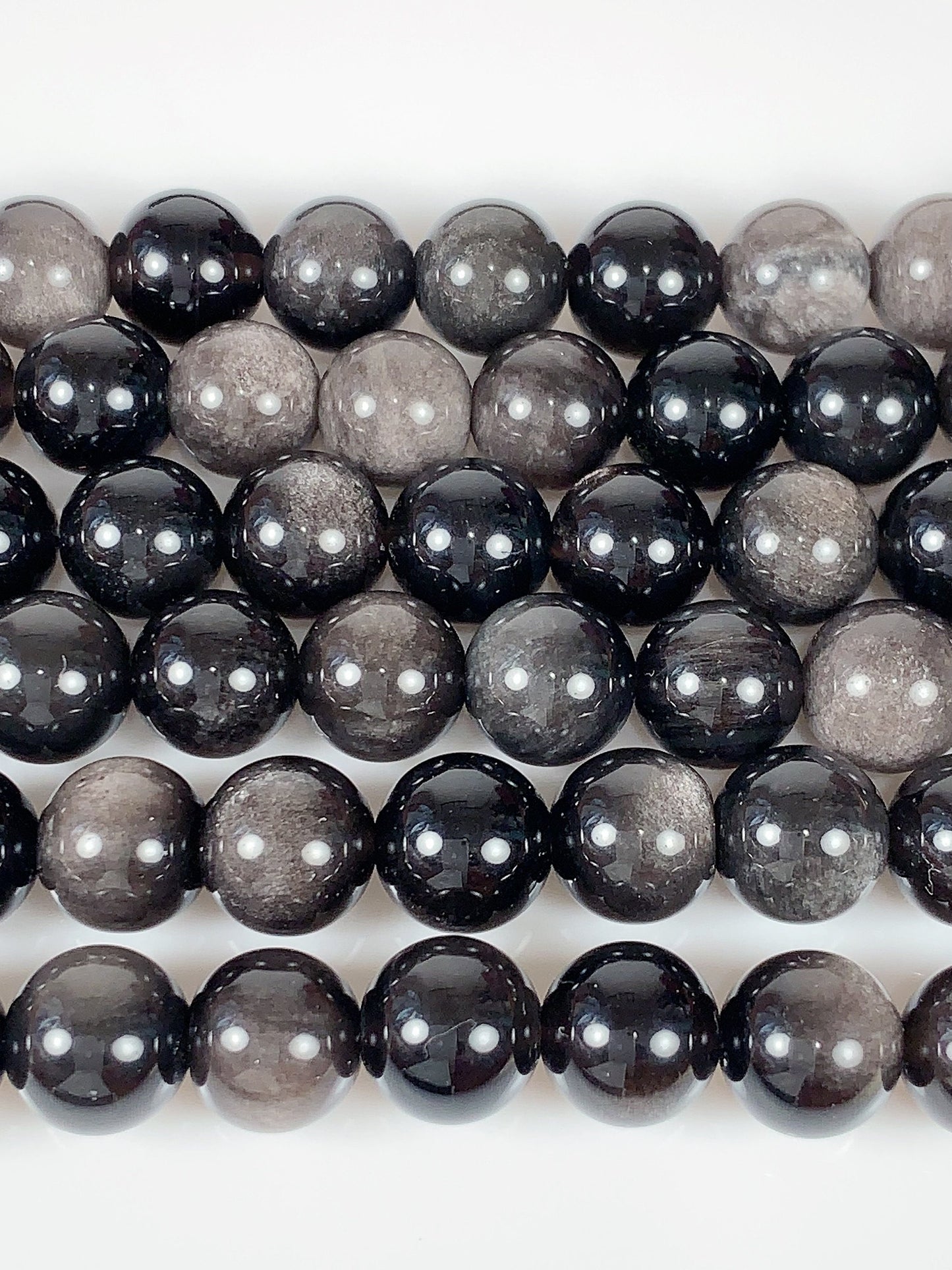 AAA Gray Silver Obsidian Beads: Natural Smooth Round Strand (15.5")