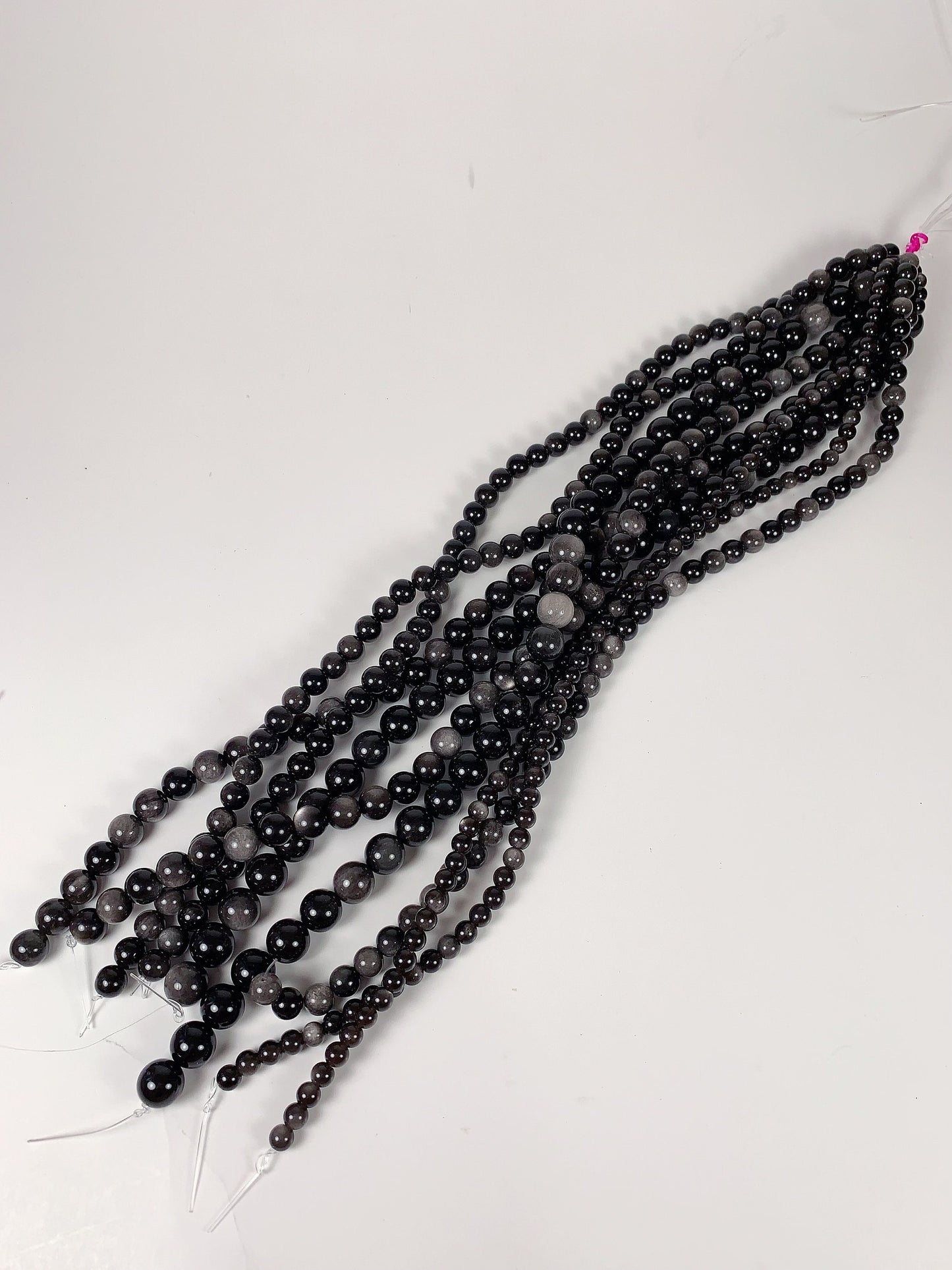 AAA Gray Silver Obsidian Beads: Natural Smooth Round Strand (15.5")
