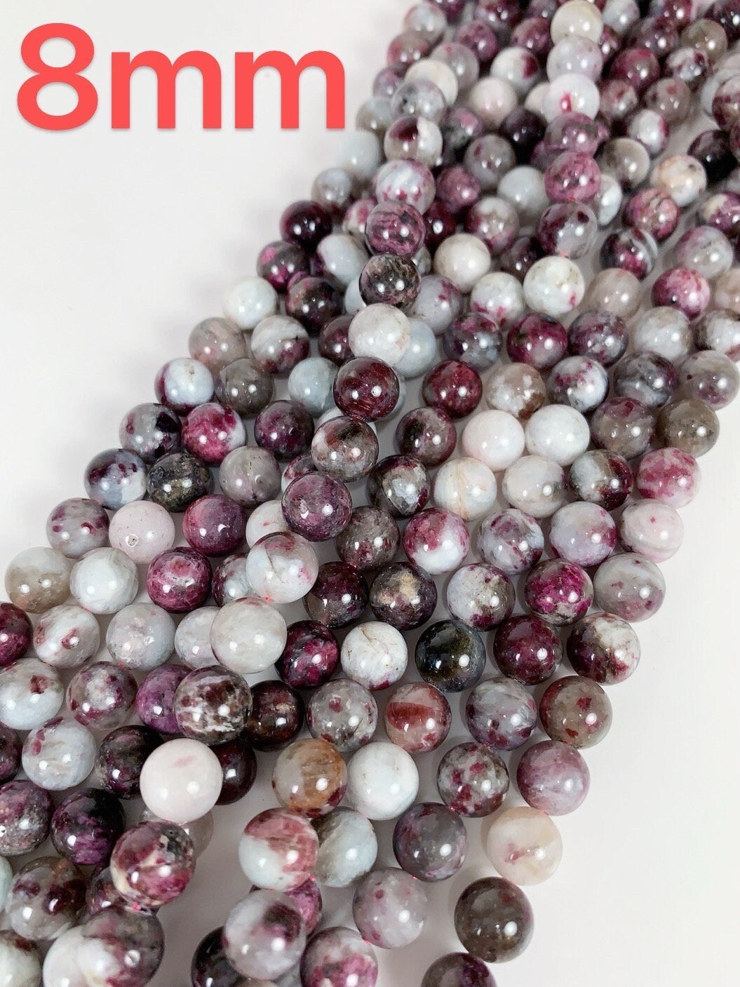 Natural Plum Blossom Pink Tourmaline Beads: Grade AA Smooth Rounds, 15.5" Strand