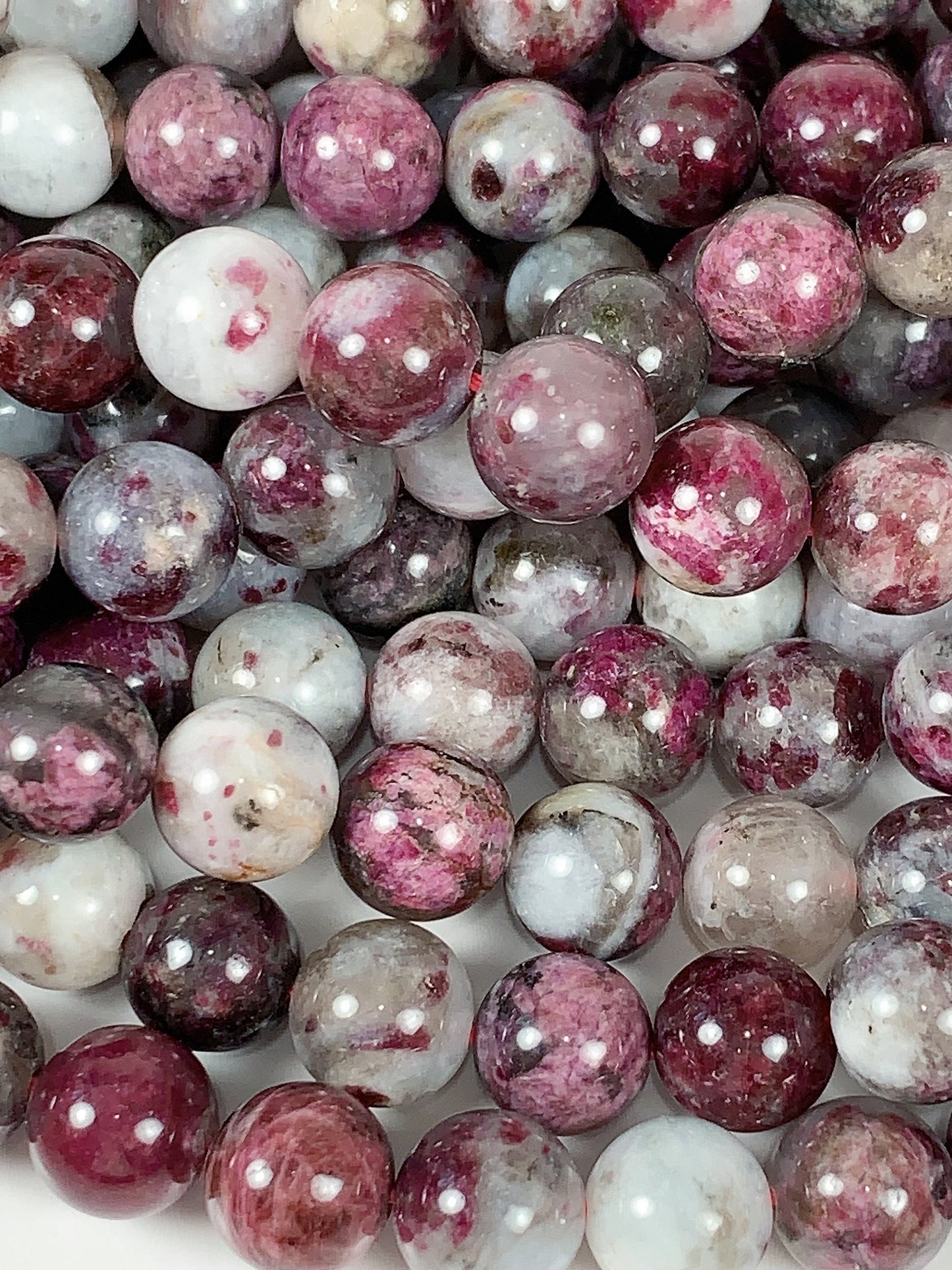 Natural Plum Blossom Pink Tourmaline Beads: Grade AA Smooth Rounds, 15.5" Strand
