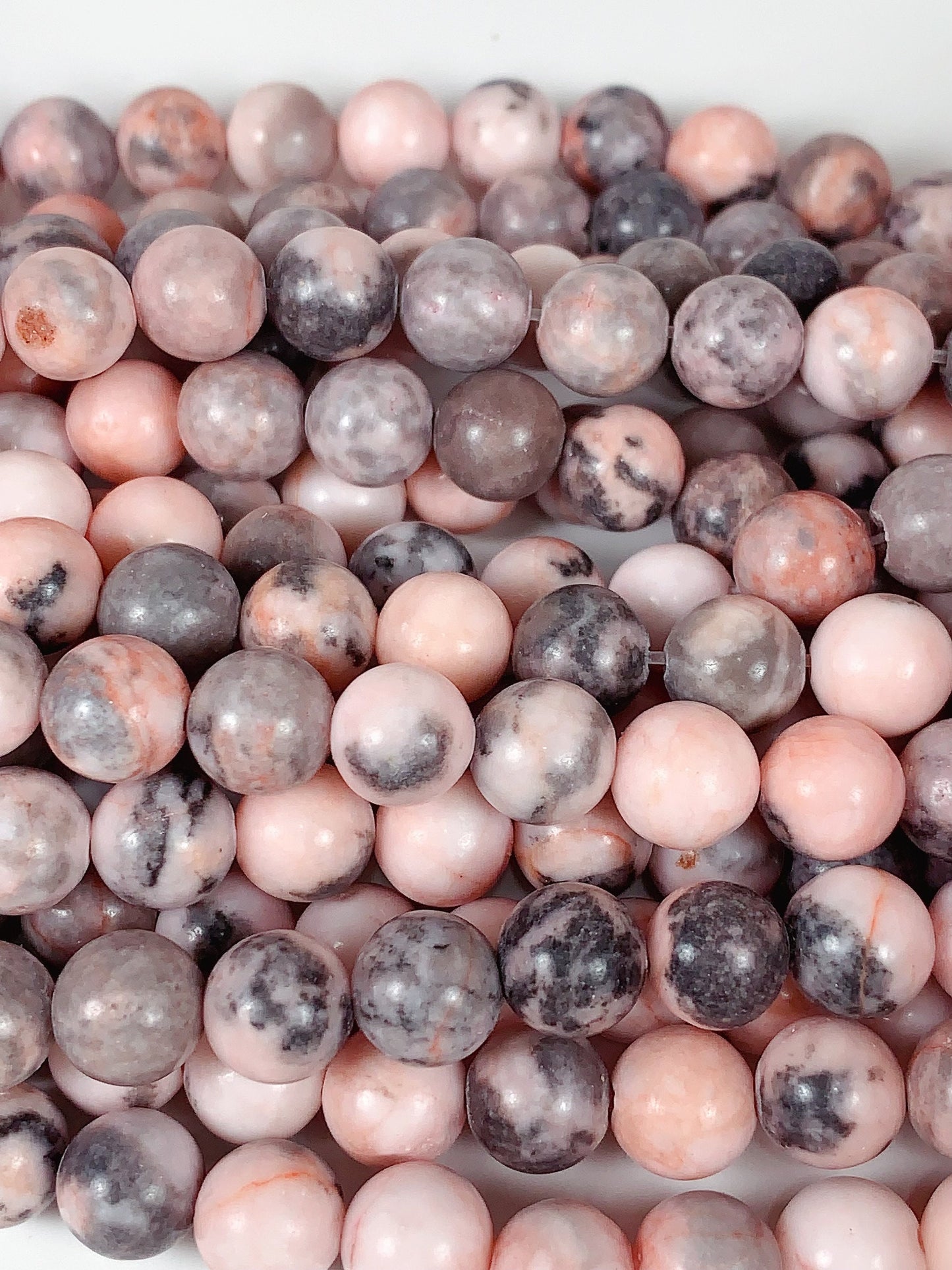 Pink Gray Zebra Jasper Beads: Natural Smooth Round Gemstone Strand