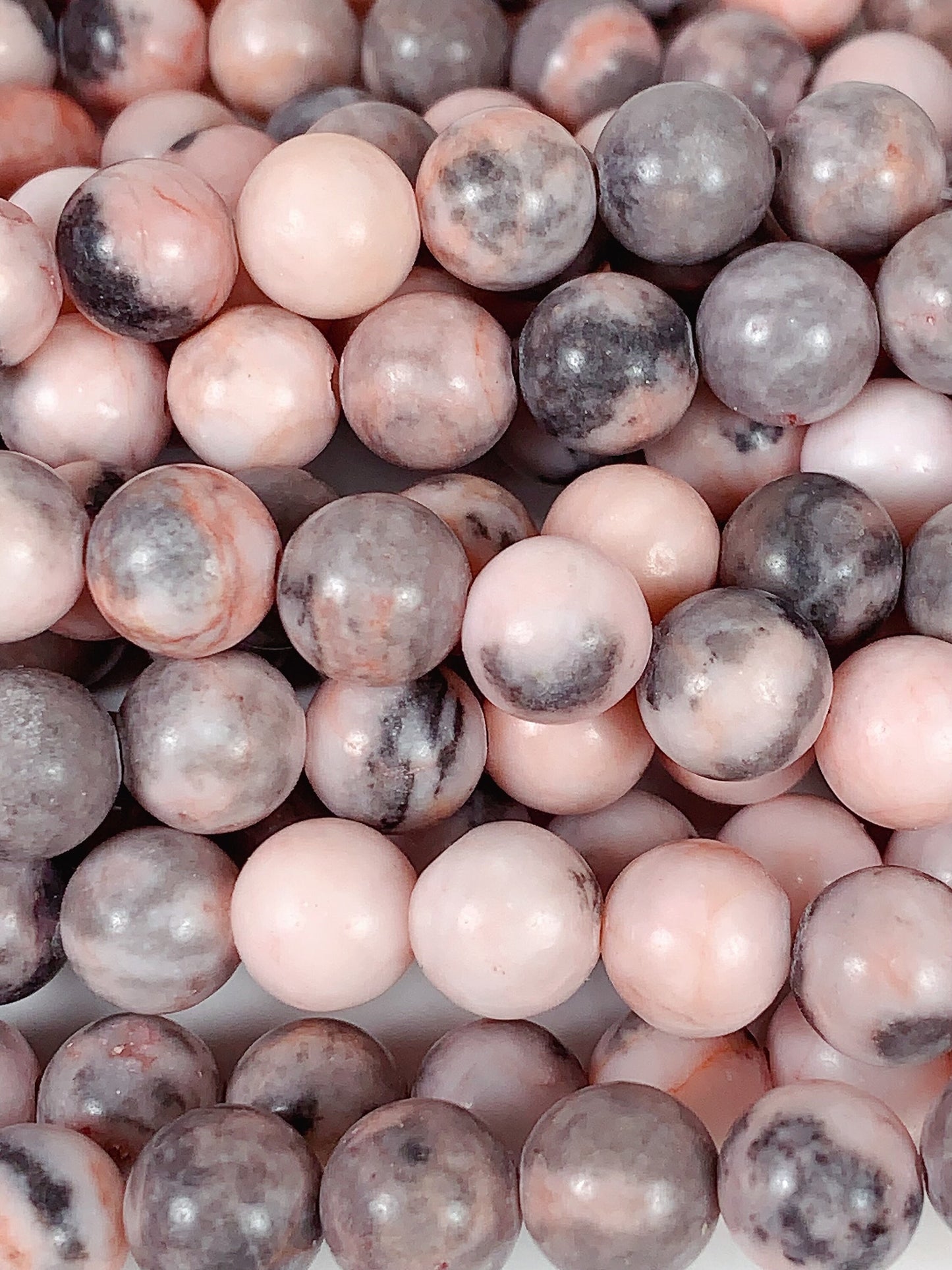 Pink Gray Zebra Jasper Beads: Natural Smooth Round Gemstone Strand