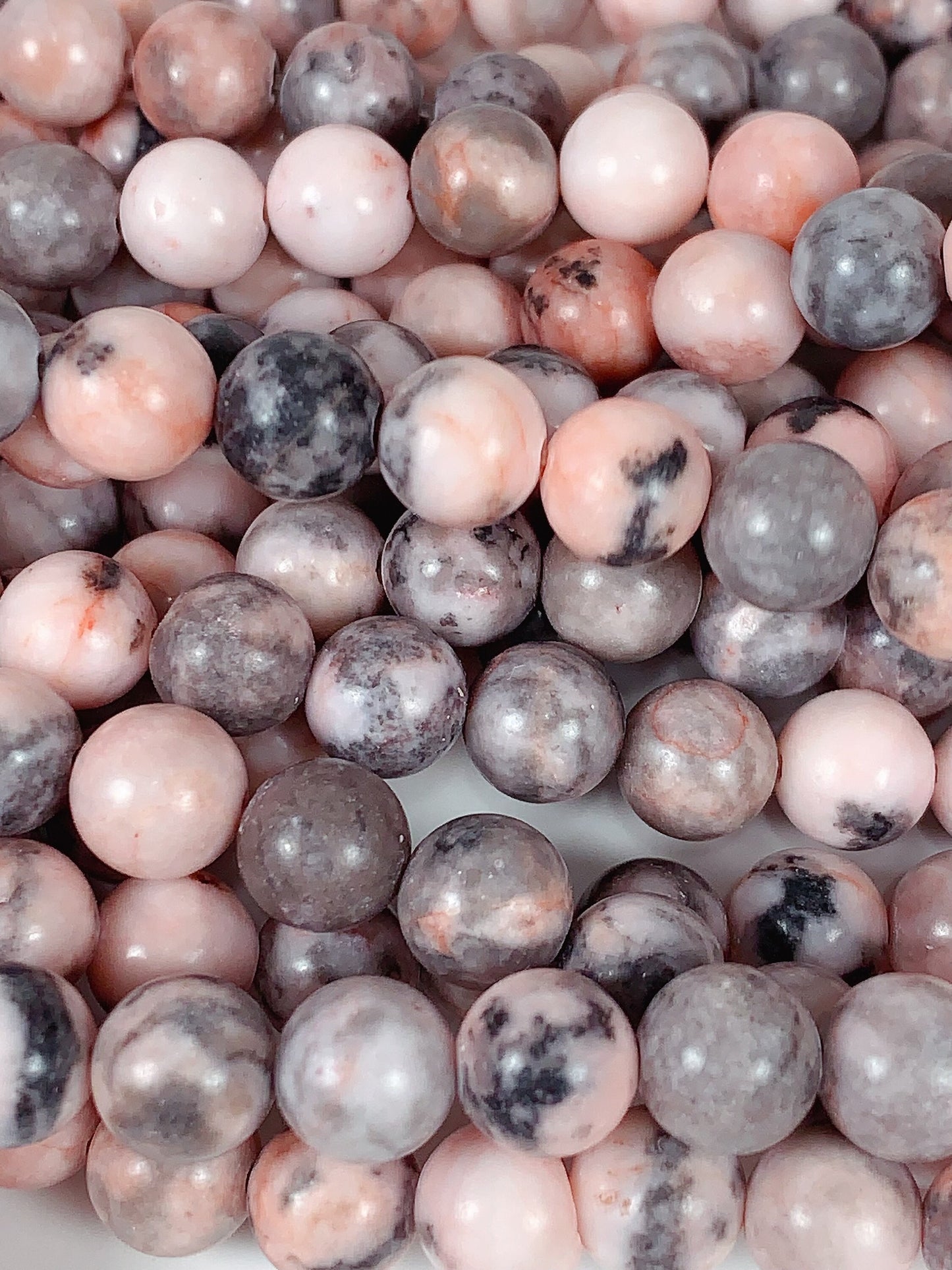 Pink Gray Zebra Jasper Beads: Natural Smooth Round Gemstone Strand