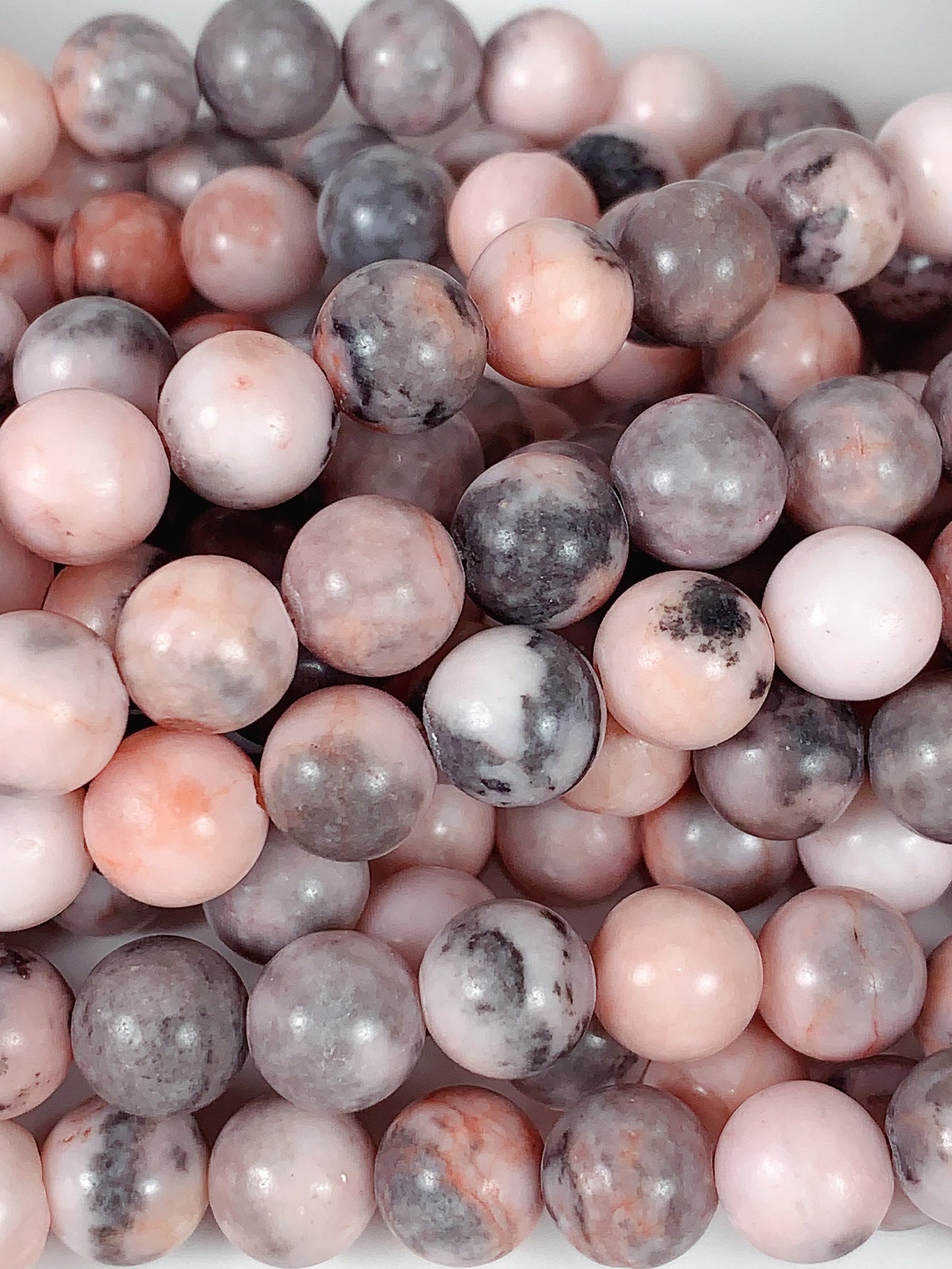 Pink Gray Zebra Jasper Beads: Natural Smooth Round Gemstone Strand