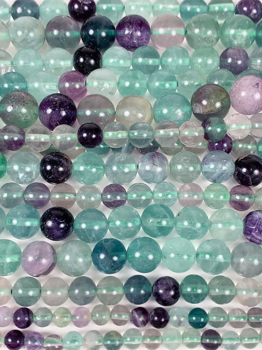 Natural Purple Green Fluorite Beads: Smooth Round Gemstone Strand (15.5")