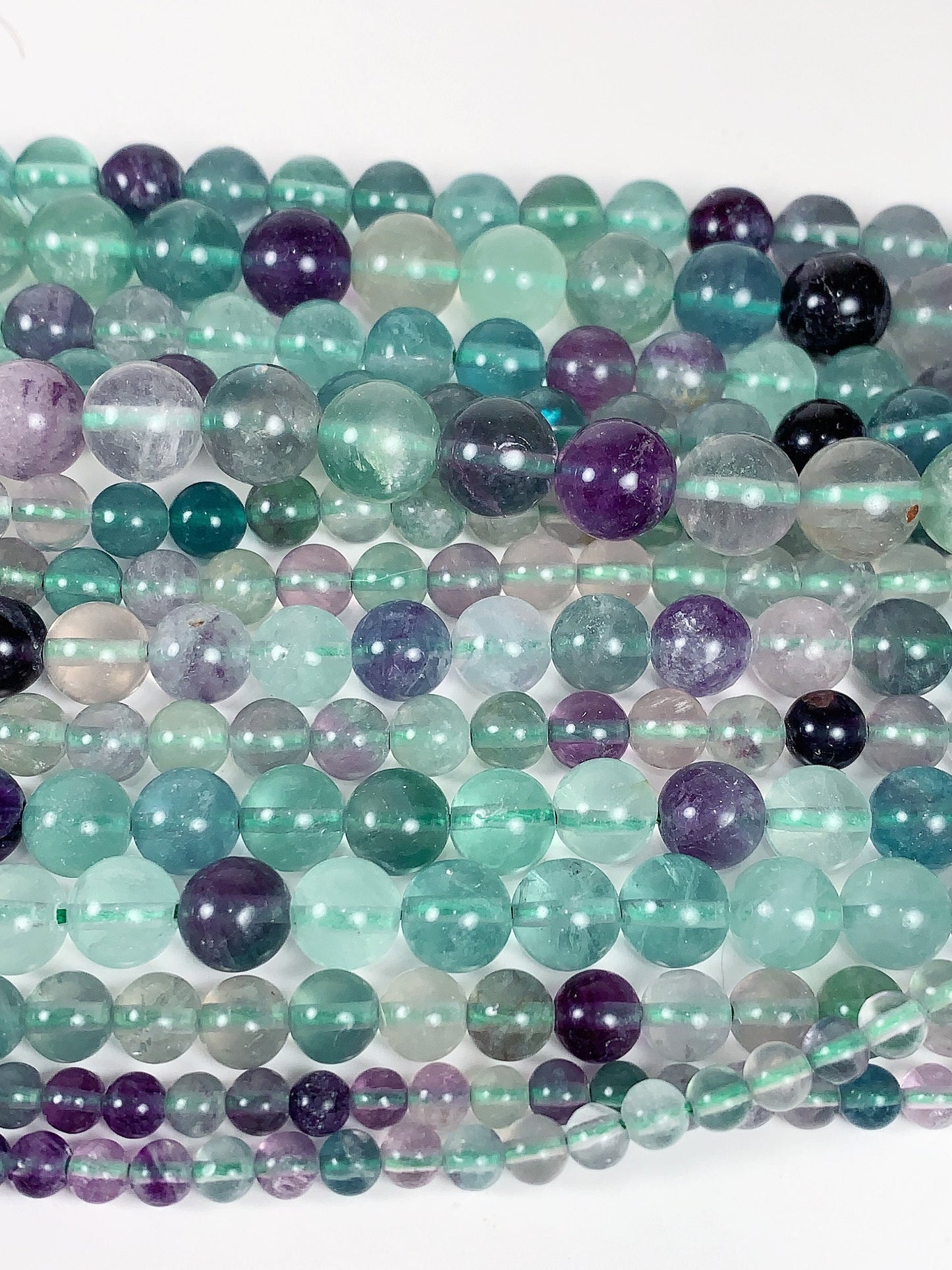 Natural Purple Green Fluorite Beads: Smooth Round Gemstone Strand (15.5")