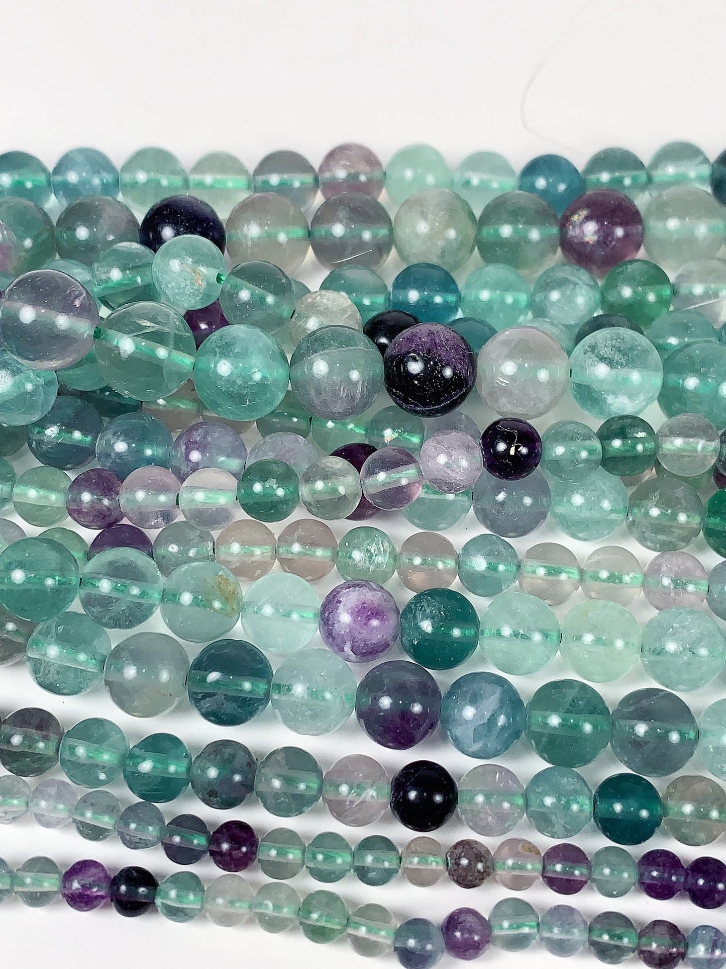 Natural Purple Green Fluorite Beads: Smooth Round Gemstone Strand (15.5")
