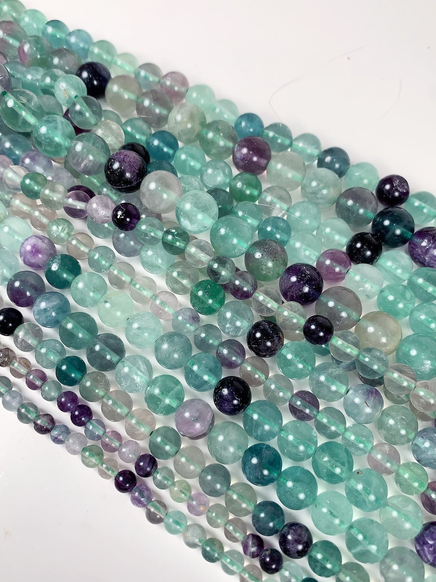 Natural Purple Green Fluorite Beads: Smooth Round Gemstone Strand (15.5")