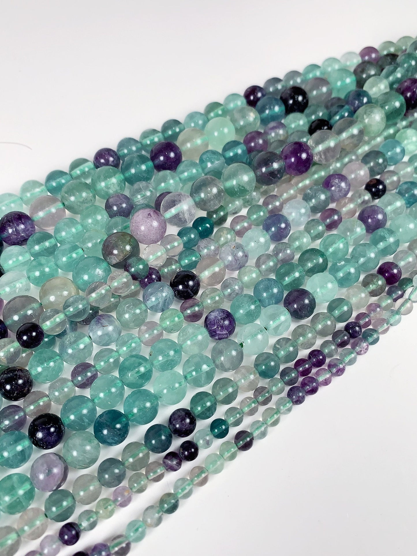 Natural Purple Green Fluorite Beads: Smooth Round Gemstone Strand (15.5")
