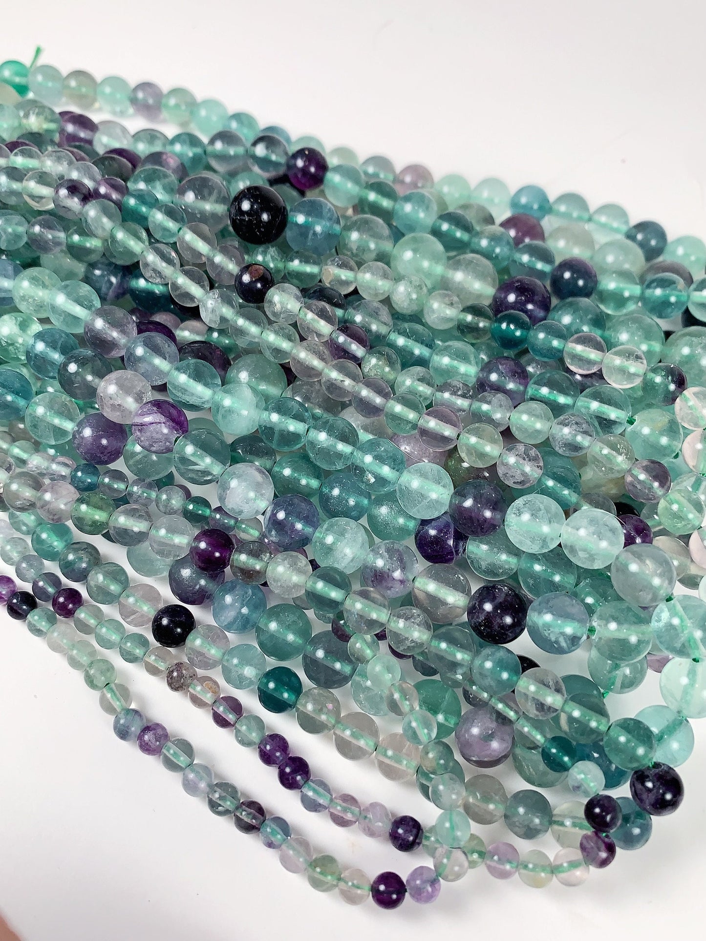 Natural Purple Green Fluorite Beads: Smooth Round Gemstone Strand (15.5")