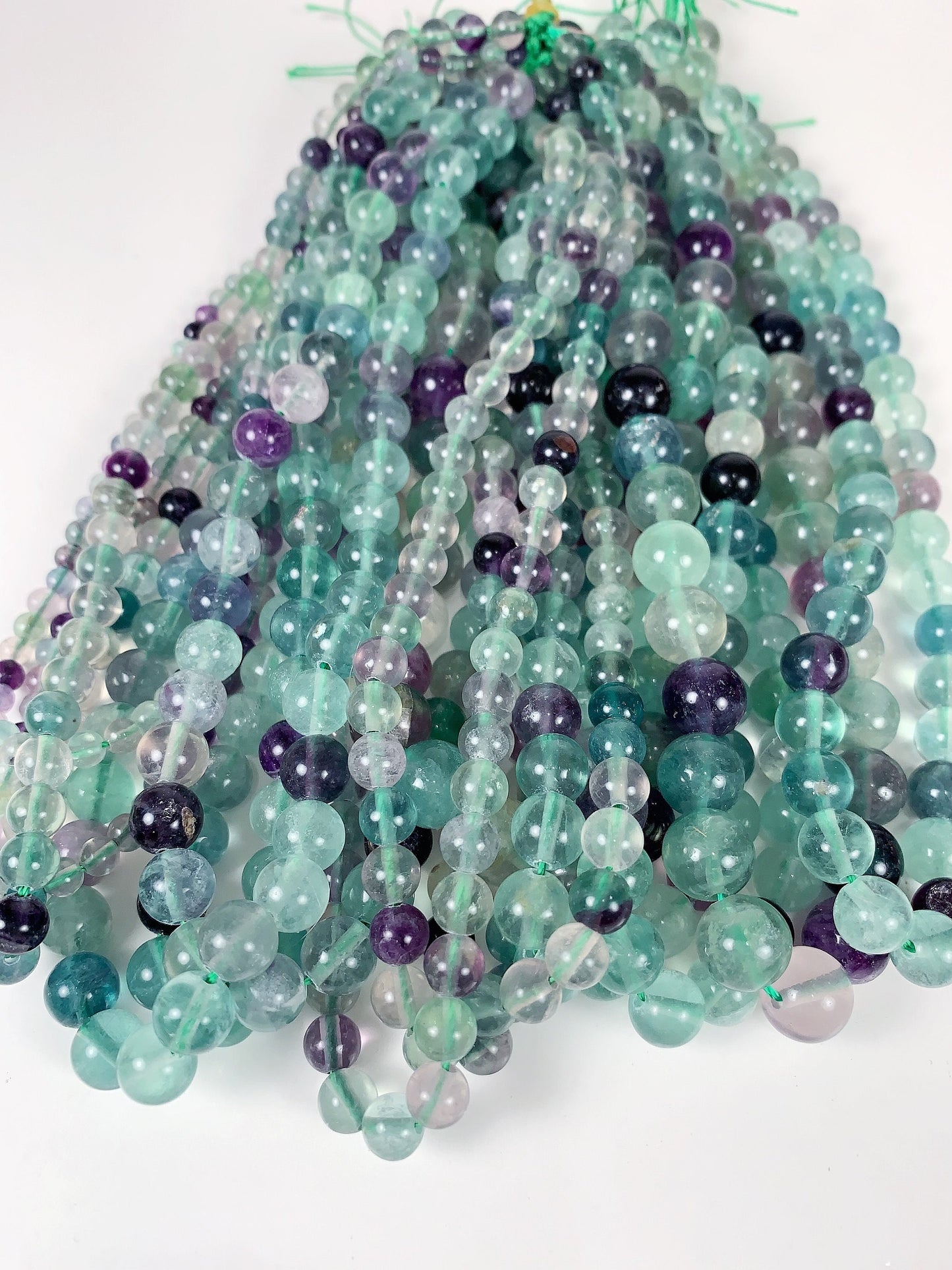 Natural Purple Green Fluorite Beads: Smooth Round Gemstone Strand (15.5")