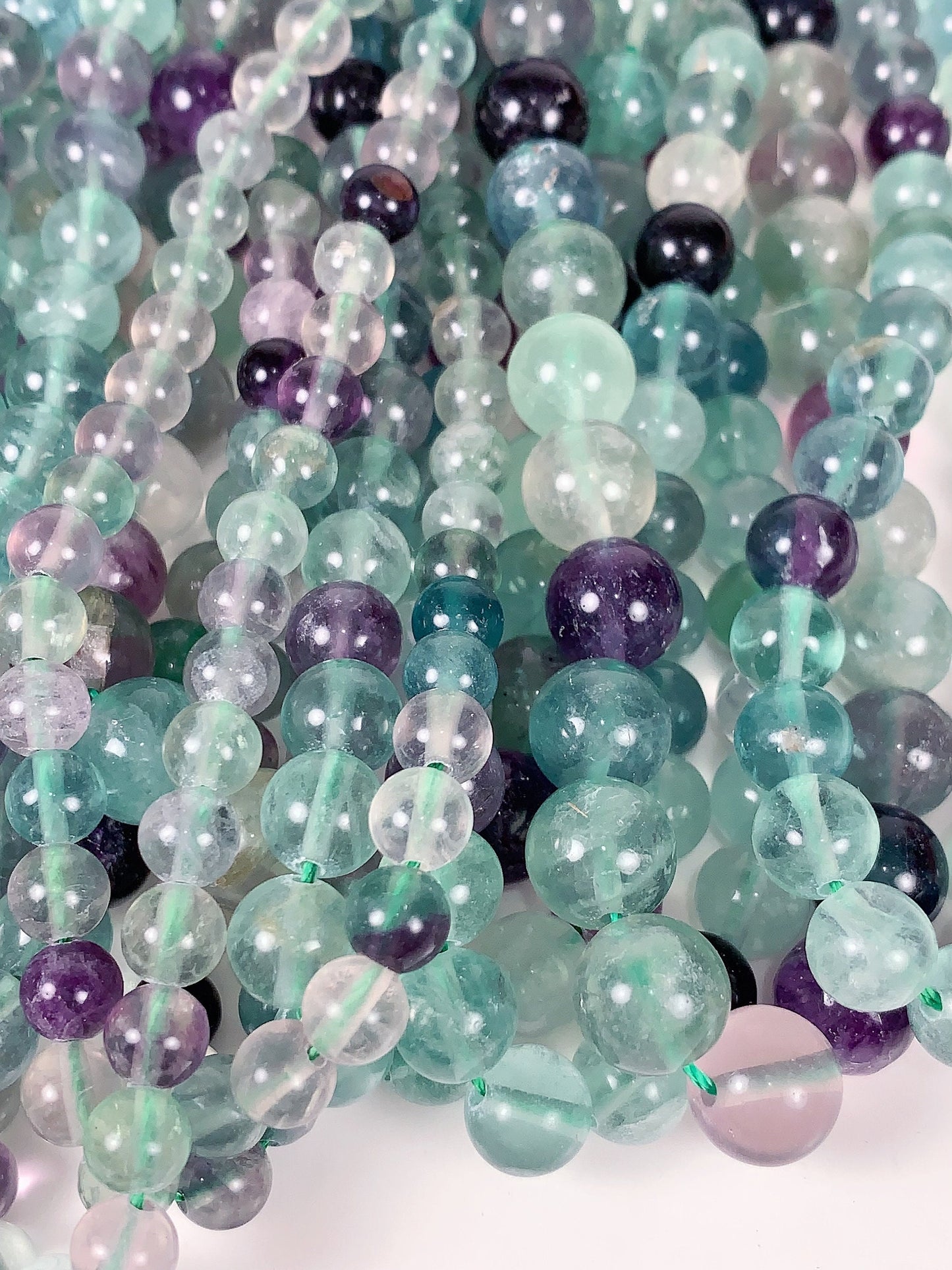 Natural Purple Green Fluorite Beads: Smooth Round Gemstone Strand (15.5")