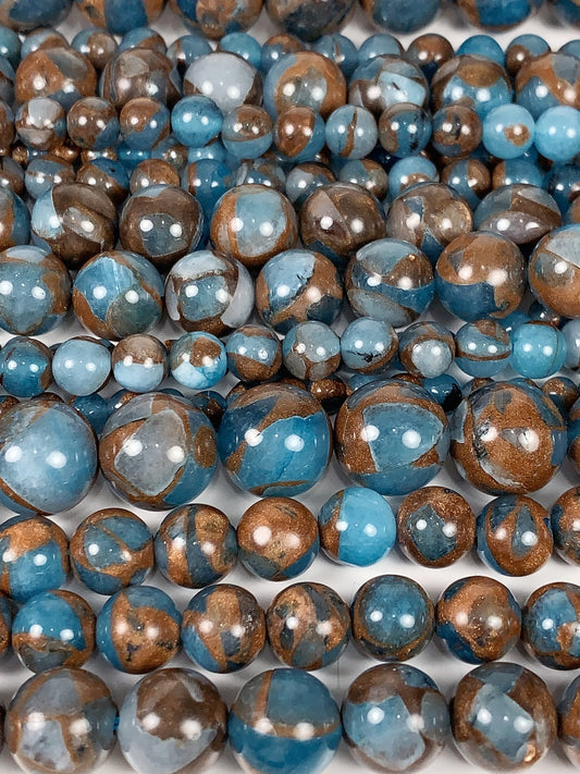 Blue Golden Impression Jasper Smooth Round Beads 15.5" Strand Gemstone  4mm 6mm 8mm 10mm
