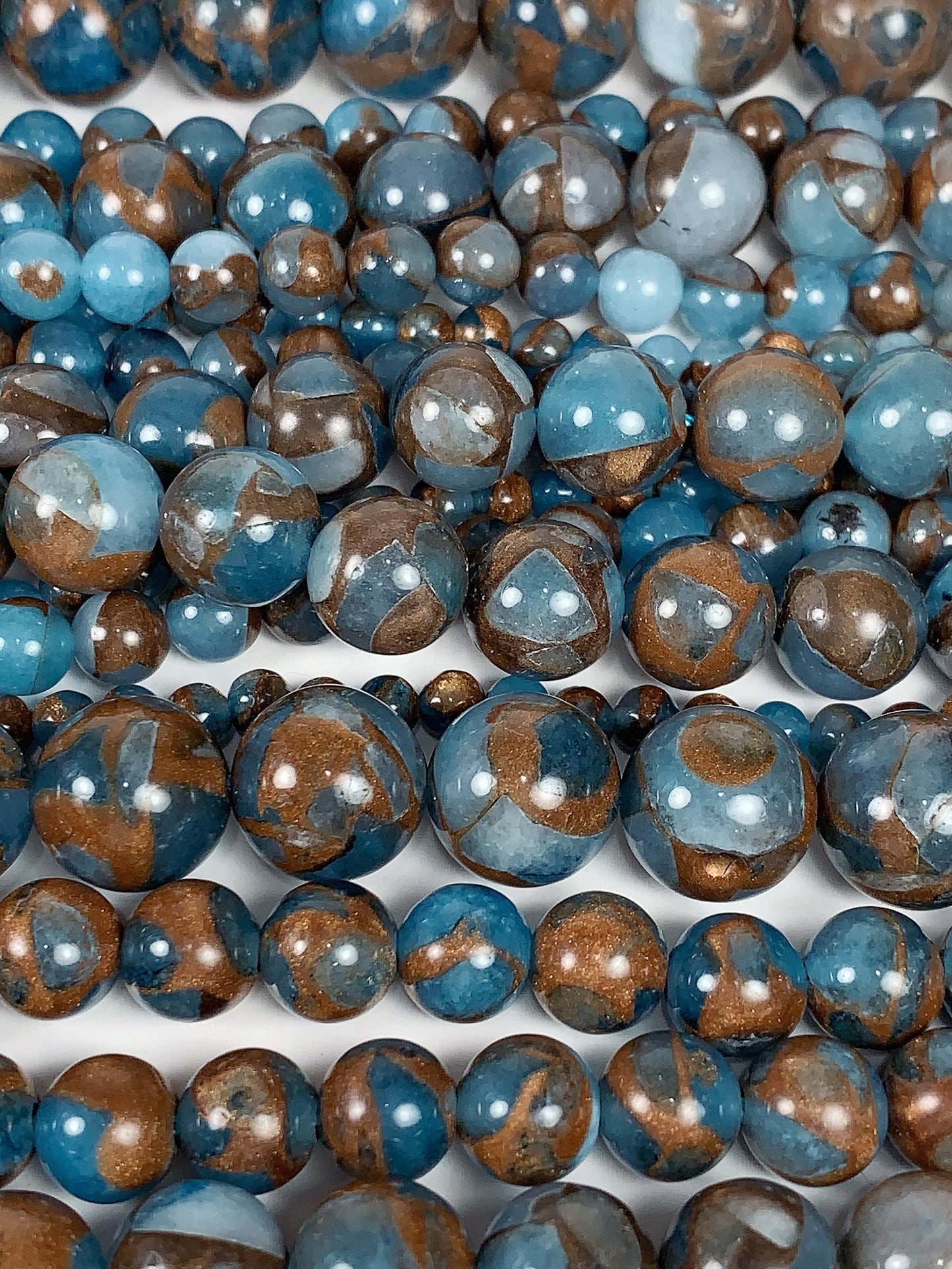 Blue Golden Impression Jasper Smooth Round Beads 15.5" Strand Gemstone  4mm 6mm 8mm 10mm
