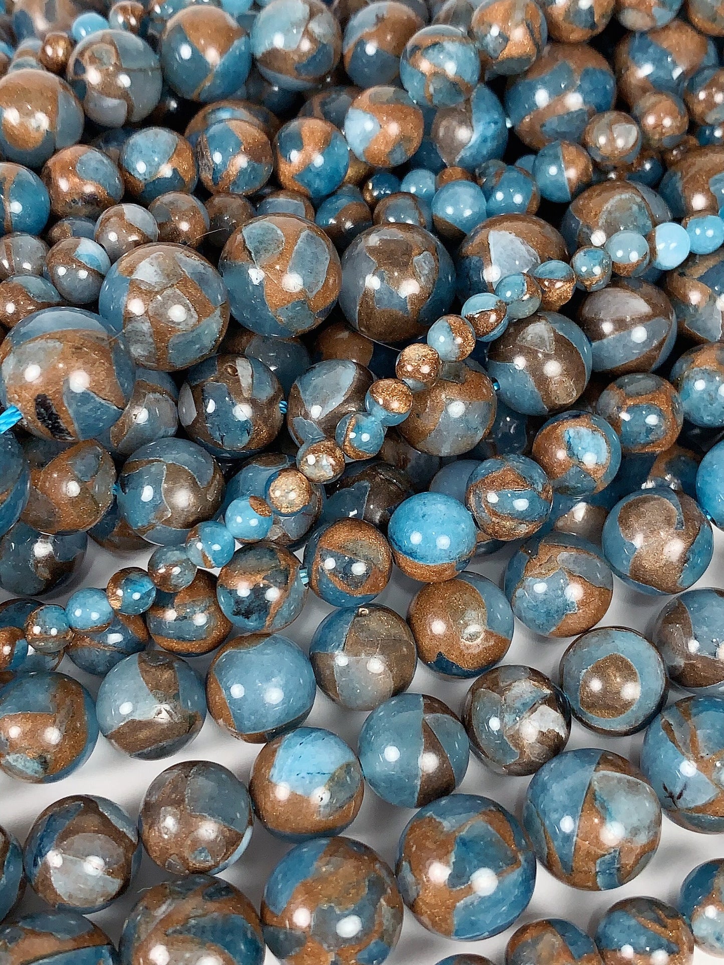 Blue Golden Impression Jasper Smooth Round Beads 15.5" Strand Gemstone  4mm 6mm 8mm 10mm