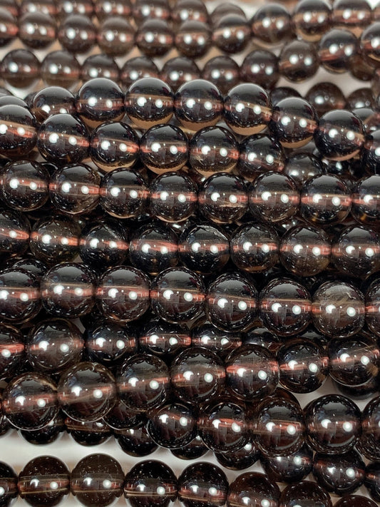 AAA Smoky Quartz Smooth Round Beads: Natural Brown Gemstone Strand (15.5")