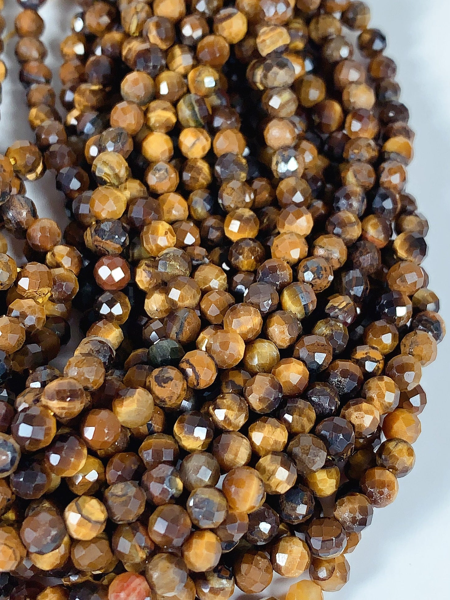 AAA Natural Yellow Golden Tigers Eyes Faceted Round Beads Gemstone Strand (15.5")
