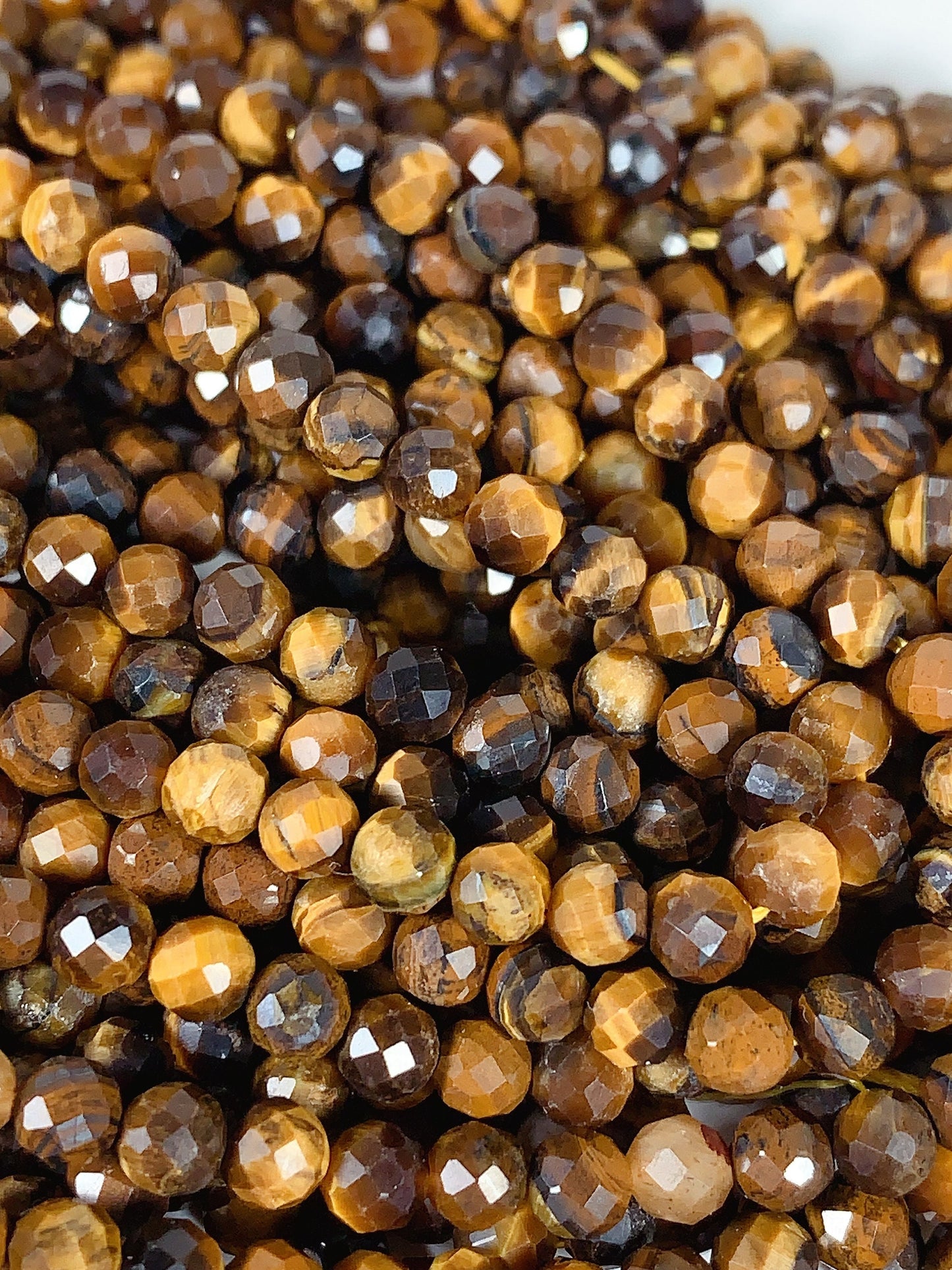 AAA Natural Yellow Golden Tigers Eyes Faceted Round Beads Gemstone Strand (15.5")
