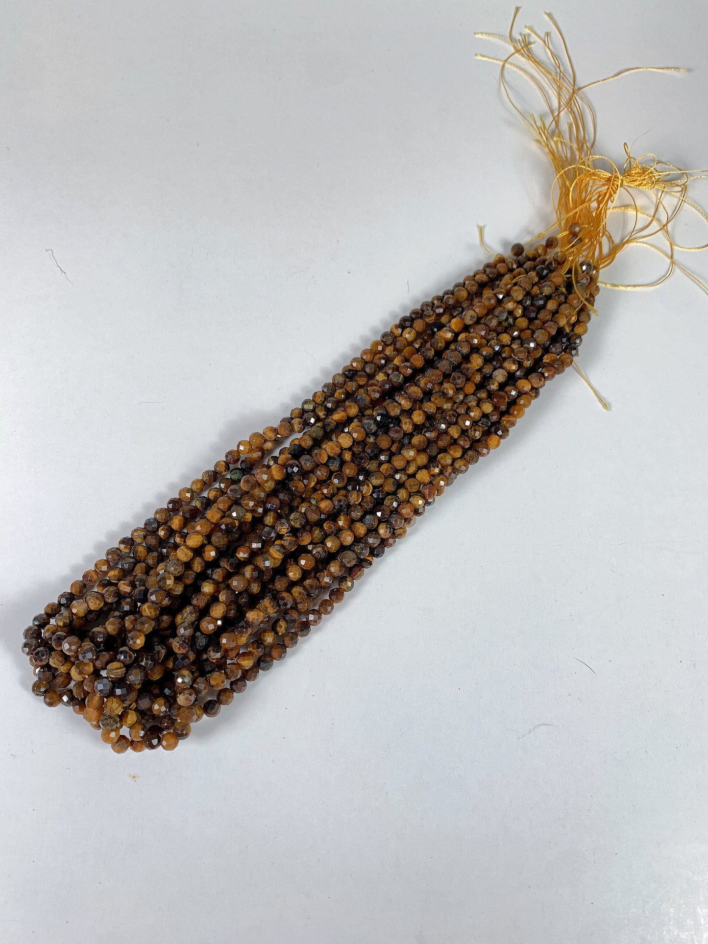 AAA Natural Yellow Golden Tigers Eyes Faceted Round Beads Gemstone Strand (15.5")