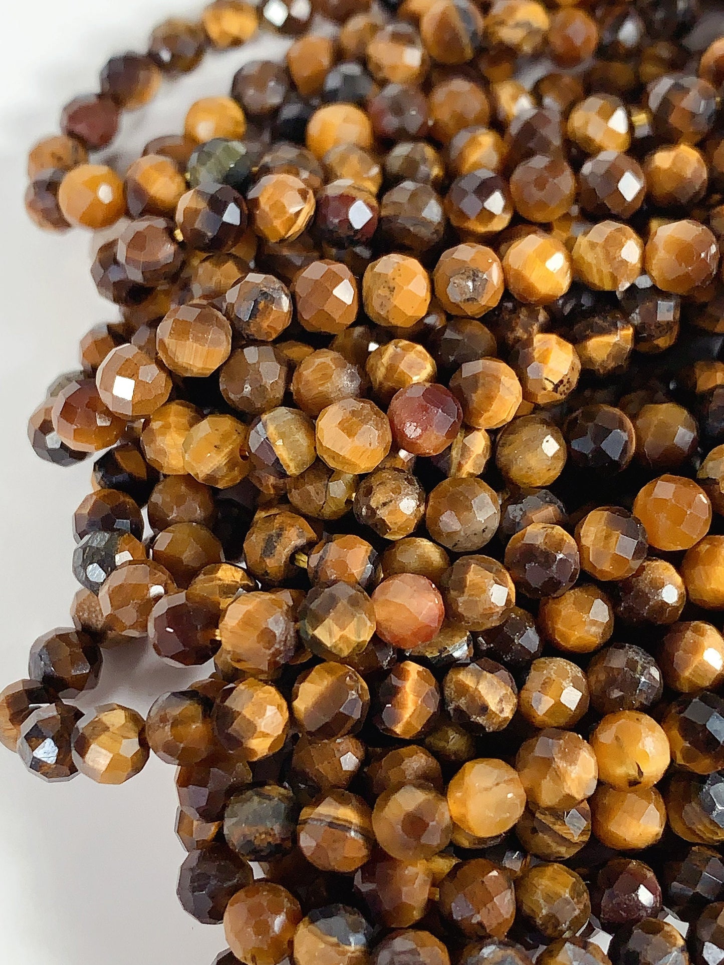 AAA Natural Yellow Golden Tigers Eyes Faceted Round Beads Gemstone Strand (15.5")