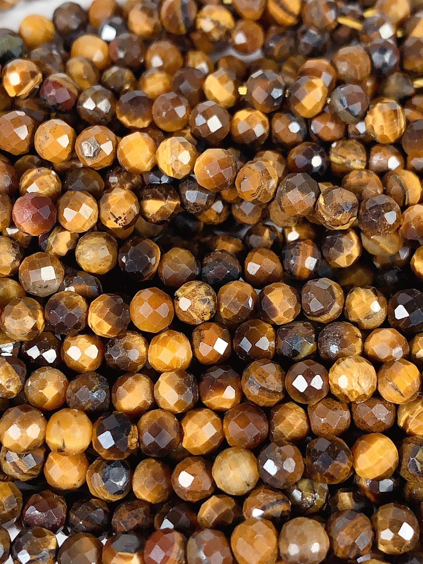 AAA Natural Yellow Golden Tigers Eyes Faceted Round Beads Gemstone Strand (15.5")