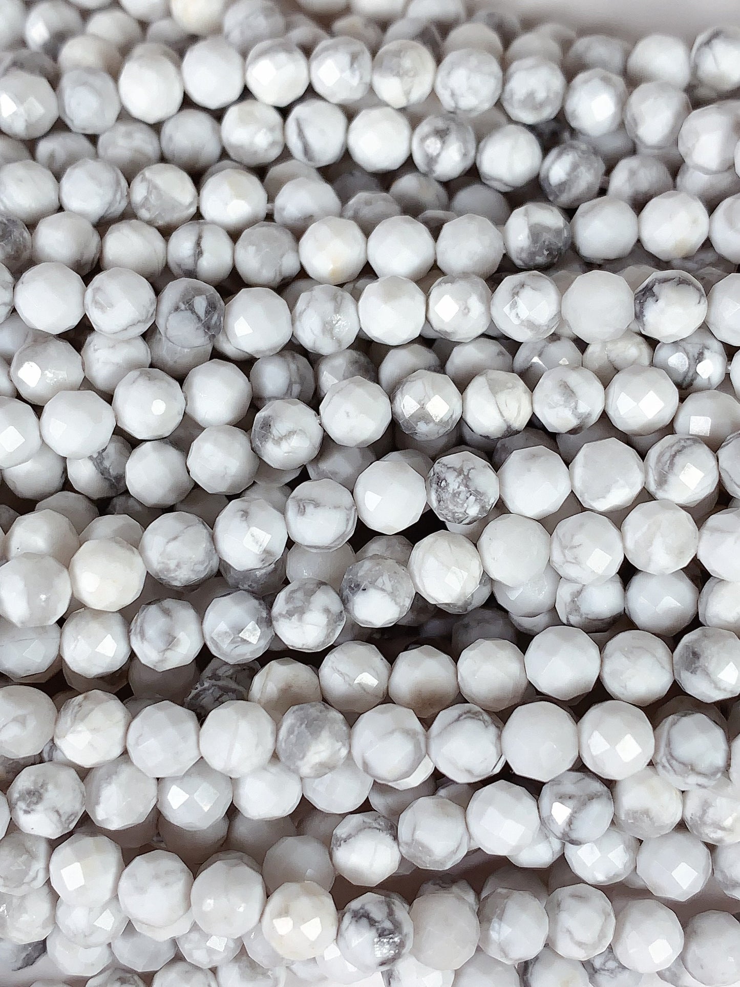 AAA+ Gray and White Howlite Faceted Round Beads - 15.5" Strand