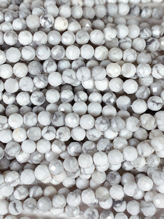 AAA+ Gray and White Howlite Faceted Round Beads - 15.5" Strand