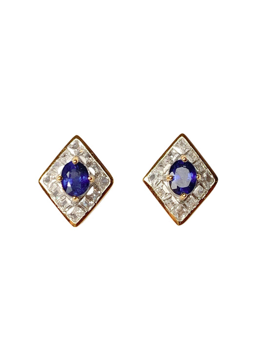 4mm X 5mm Genuine Natural Blue Sapphire( heated ) Oval Cut 18K white Gold Plated S 925Sterling Silver Earring