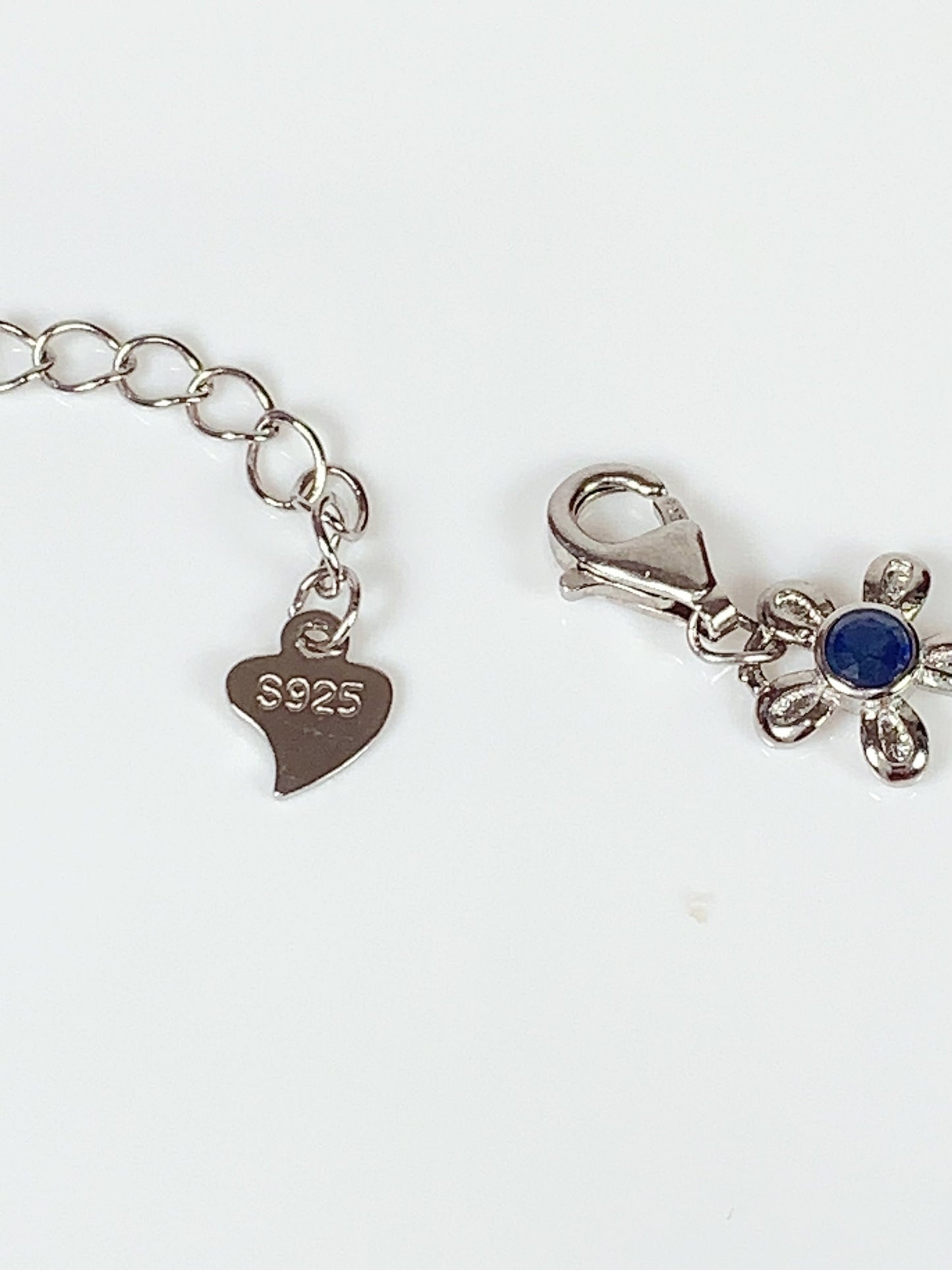 Blue Sapphire Flower Bracelet: 18K White Gold Plated Sterling Silver