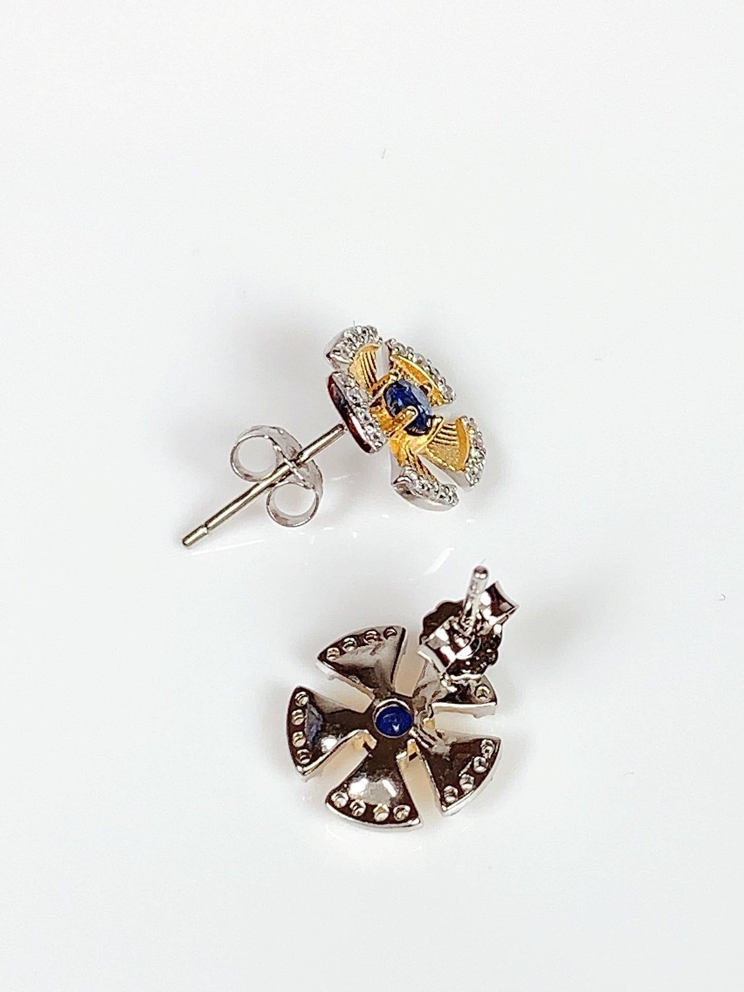 Blue Sapphire Sterling Silver Earrings: 18K Gold Plated