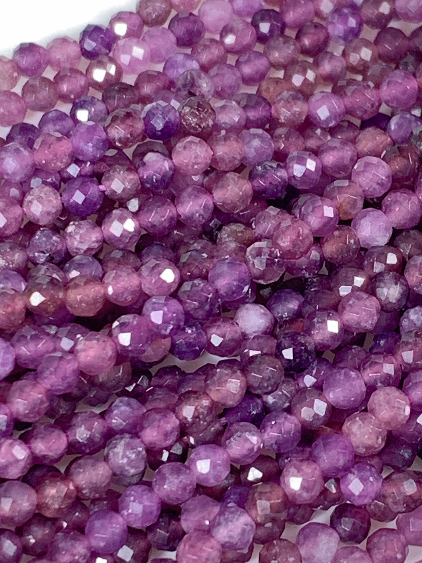 Genuine Natural Deep Purple Clear Lilac Lepidolite Faceted Round Beads 15.5" Strand 2mm 3mm 4mm