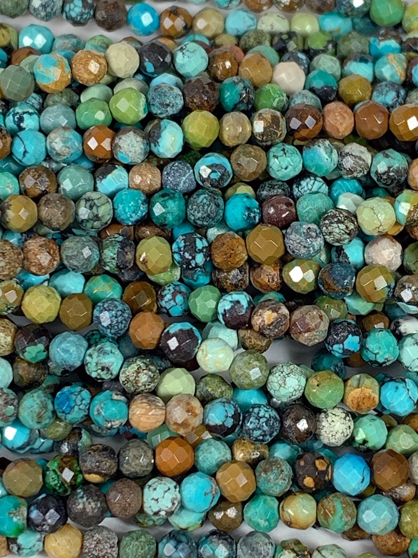 Natural Chrysocolla Azurite Faceted Round Beads: Blue, Yellow, Brown, Green - 15.5" Strand