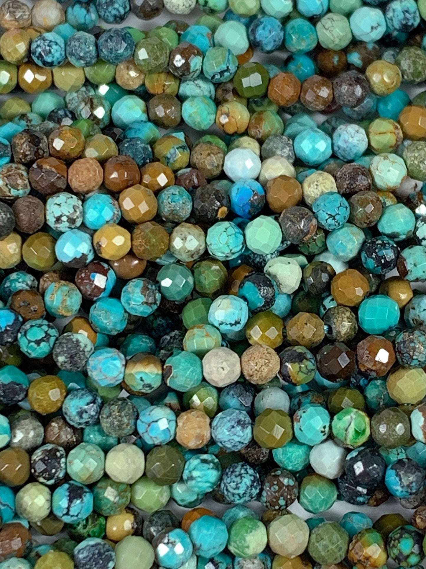 Natural Chrysocolla Azurite Faceted Round Beads: Blue, Yellow, Brown, Green - 15.5" Strand
