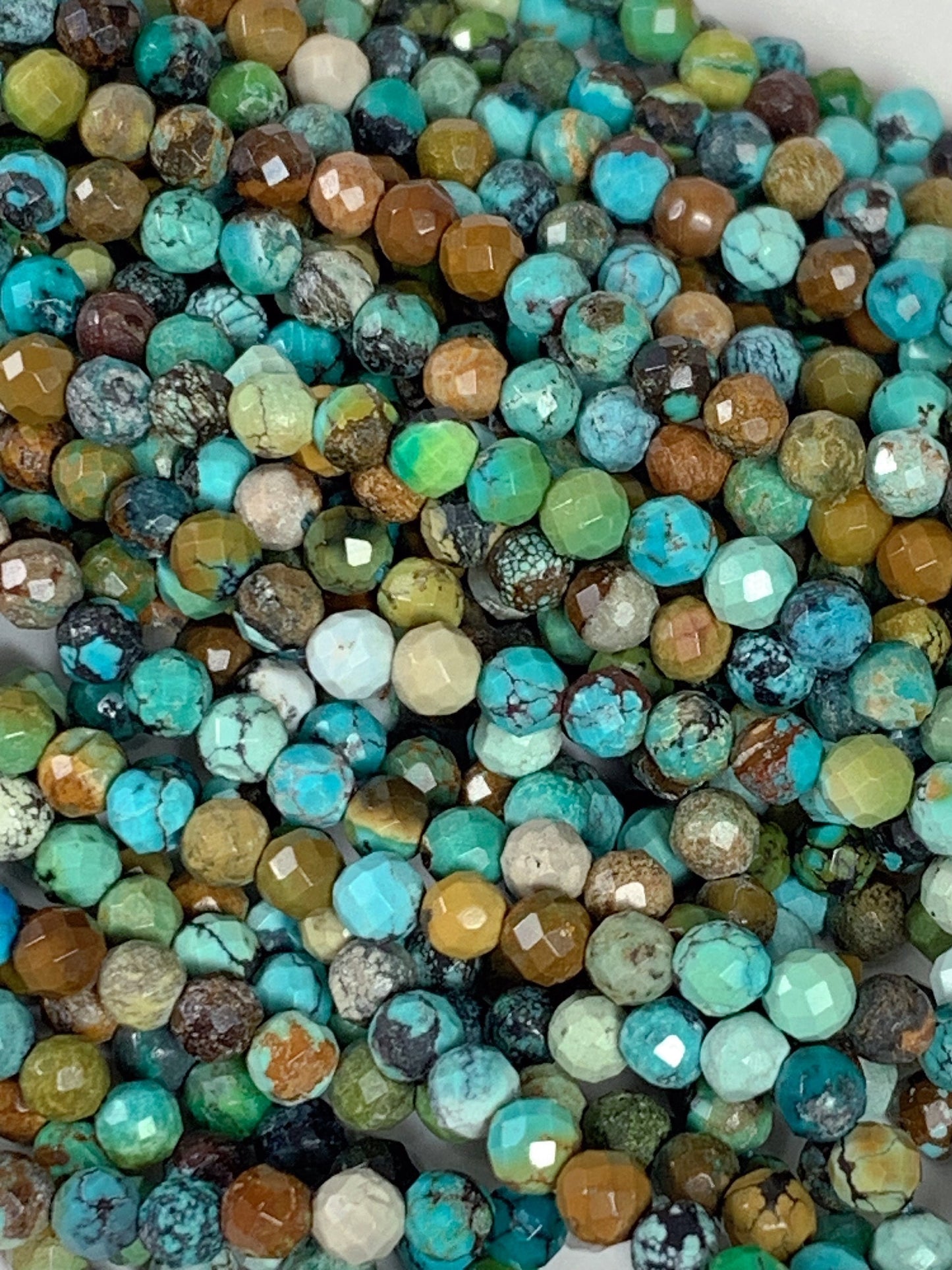 Natural Chrysocolla Azurite Faceted Round Beads: Blue, Yellow, Brown, Green - 15.5" Strand