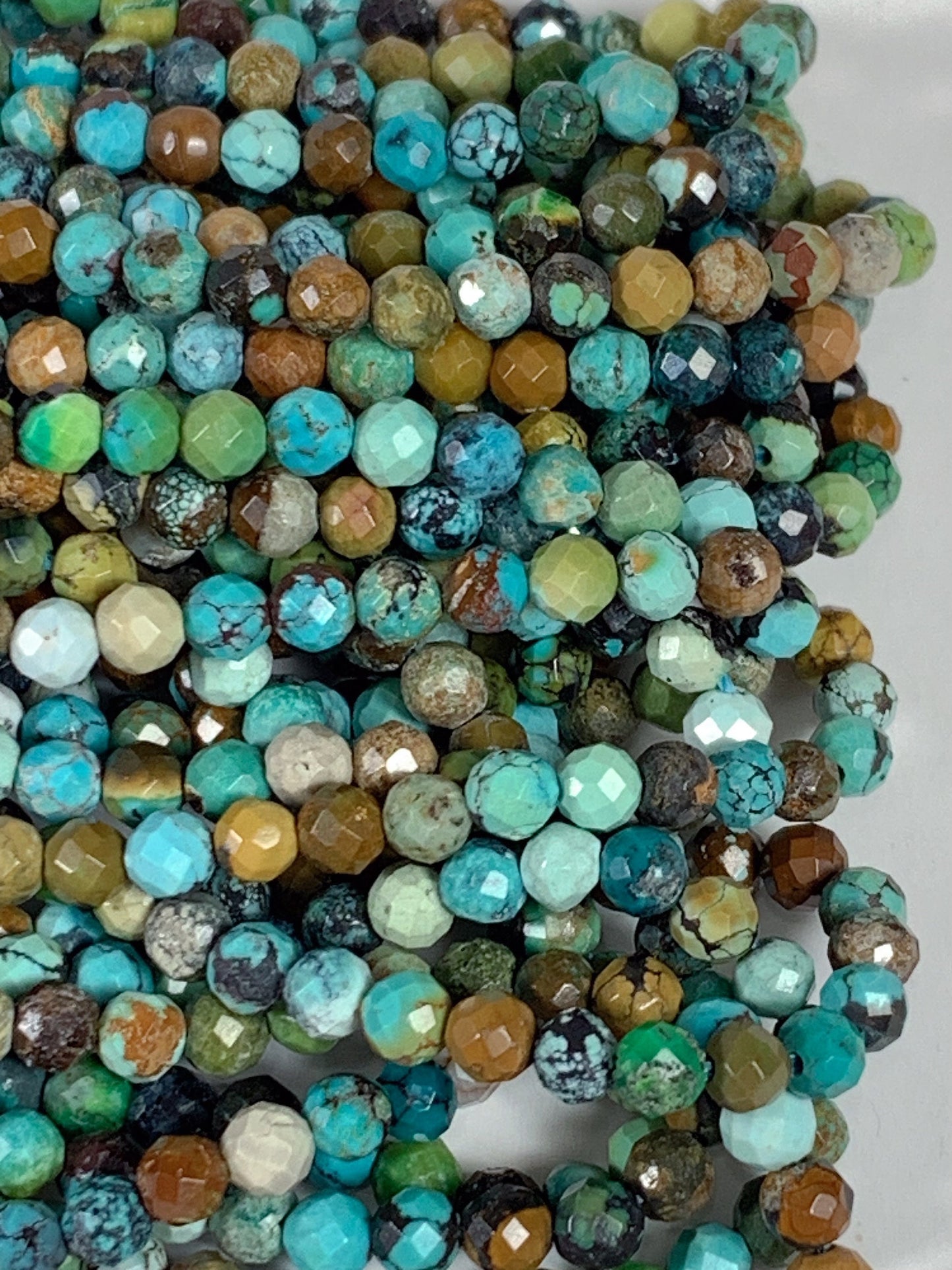 Natural Chrysocolla Azurite Faceted Round Beads: Blue, Yellow, Brown, Green - 15.5" Strand
