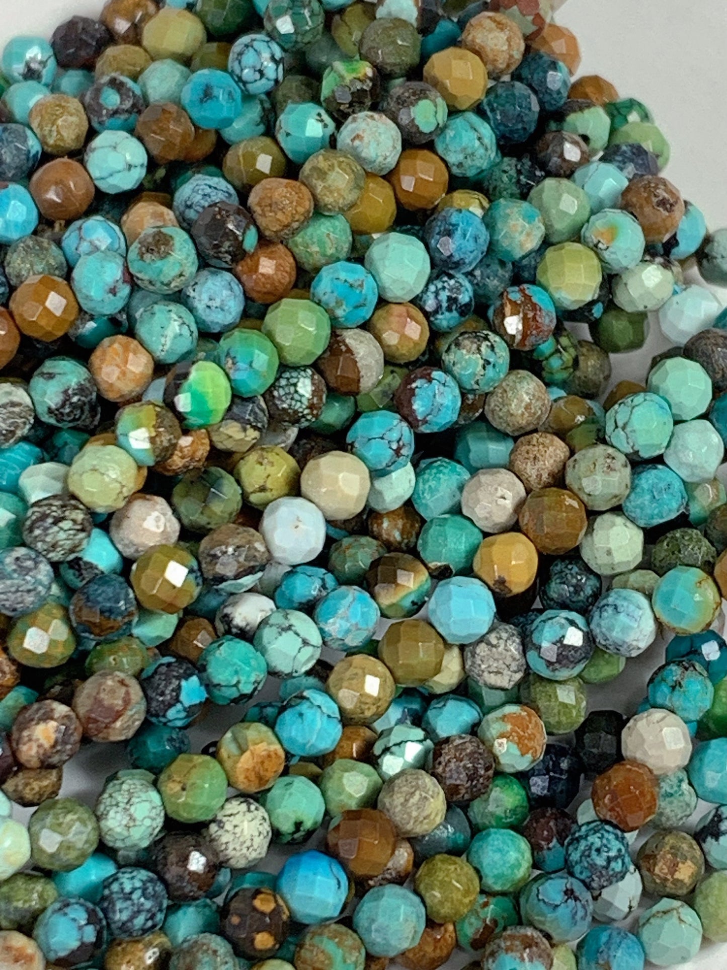 Natural Chrysocolla Azurite Faceted Round Beads: Blue, Yellow, Brown, Green - 15.5" Strand