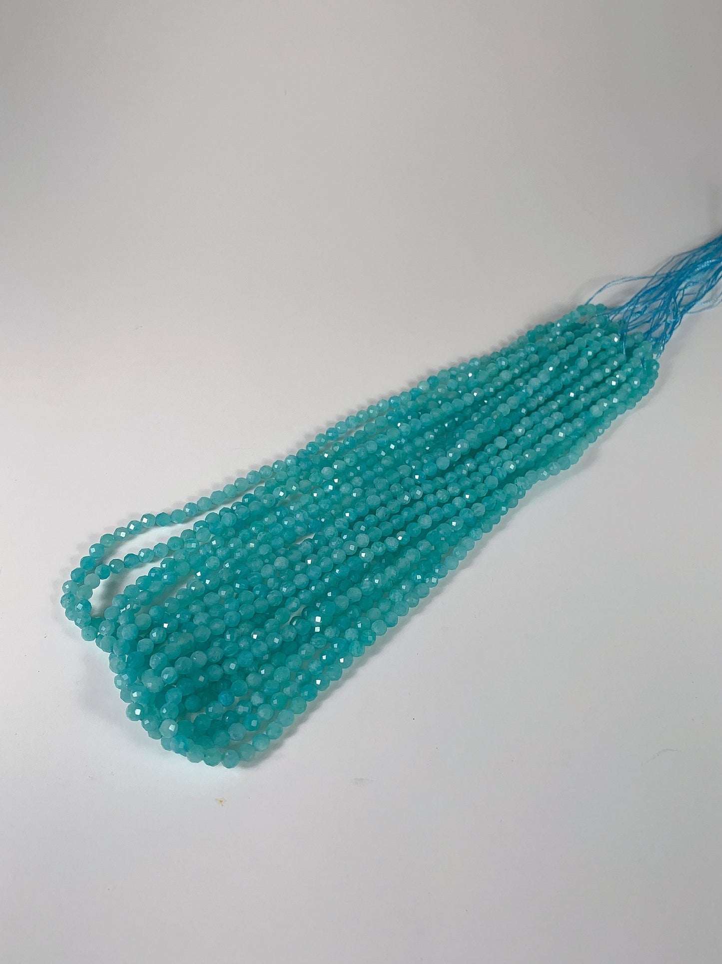 High Quality Natural Blue Amazonite Faceted Round Beads Gemstone Strand  15.5"