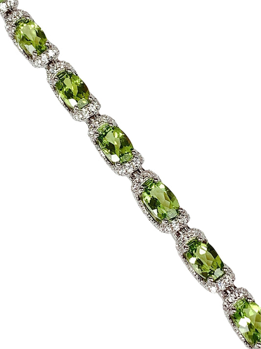 Grade AAA Genuine Natural Peridot 18k 925 Sterling Silver Bracelet Gemstone