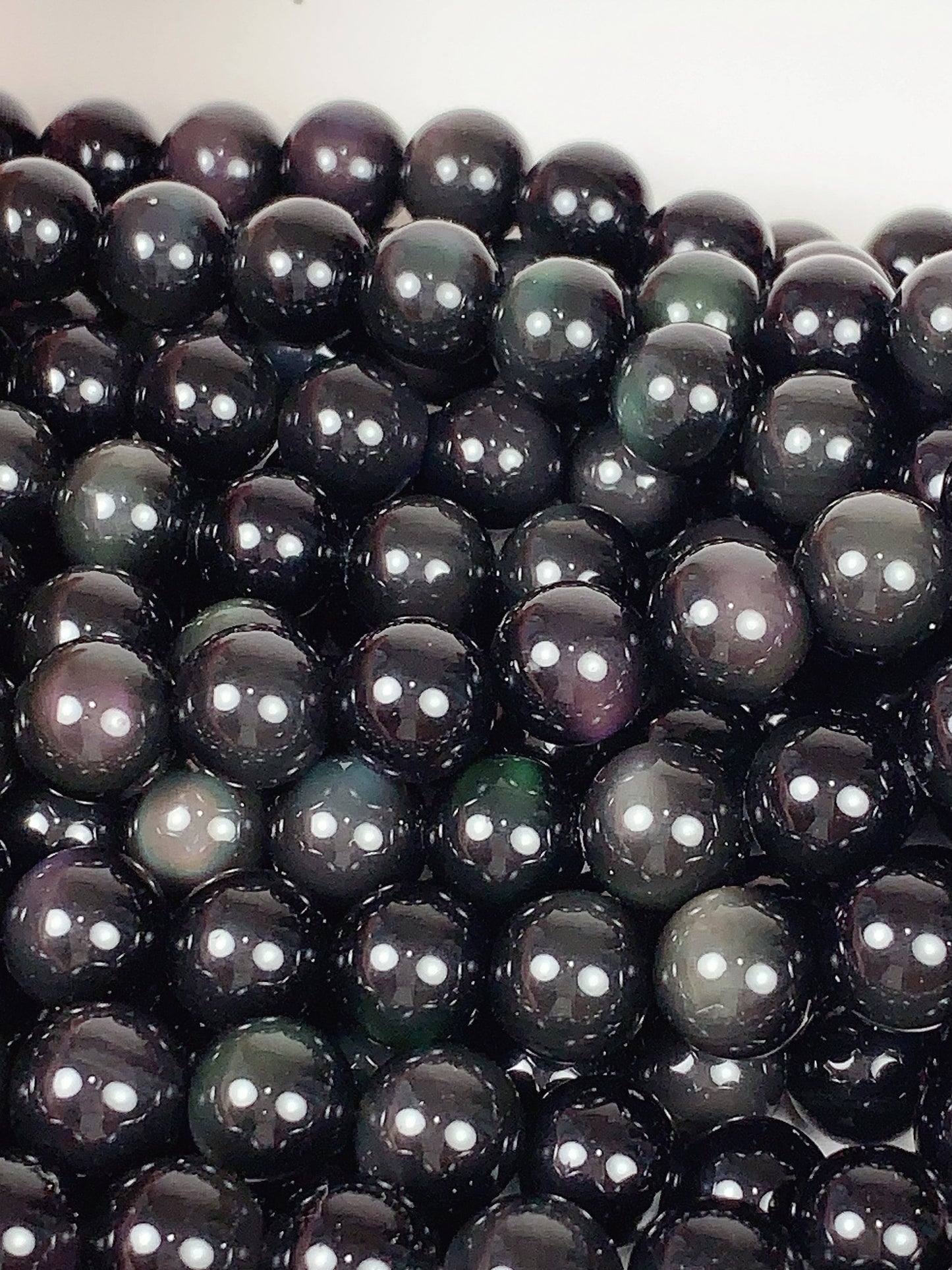 Natural Rainbow Obsidian Smooth Round Beads Gemstone 15.5" Strand