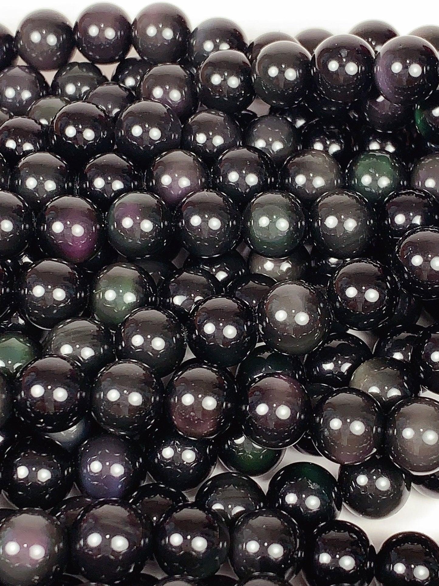 Natural Rainbow Obsidian Smooth Round Beads Gemstone 15.5" Strand