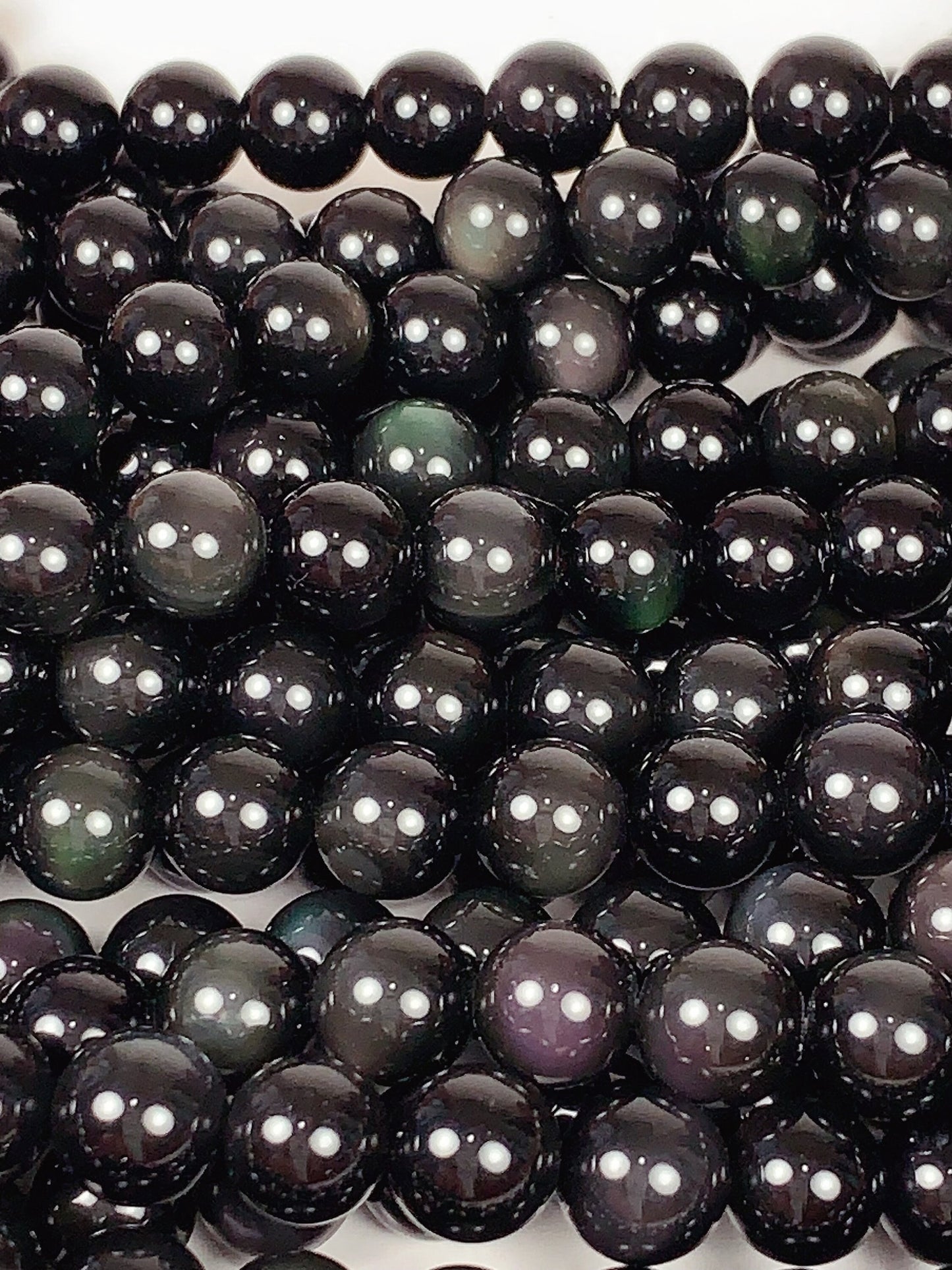 Natural Rainbow Obsidian Smooth Round Beads Gemstone 15.5" Strand