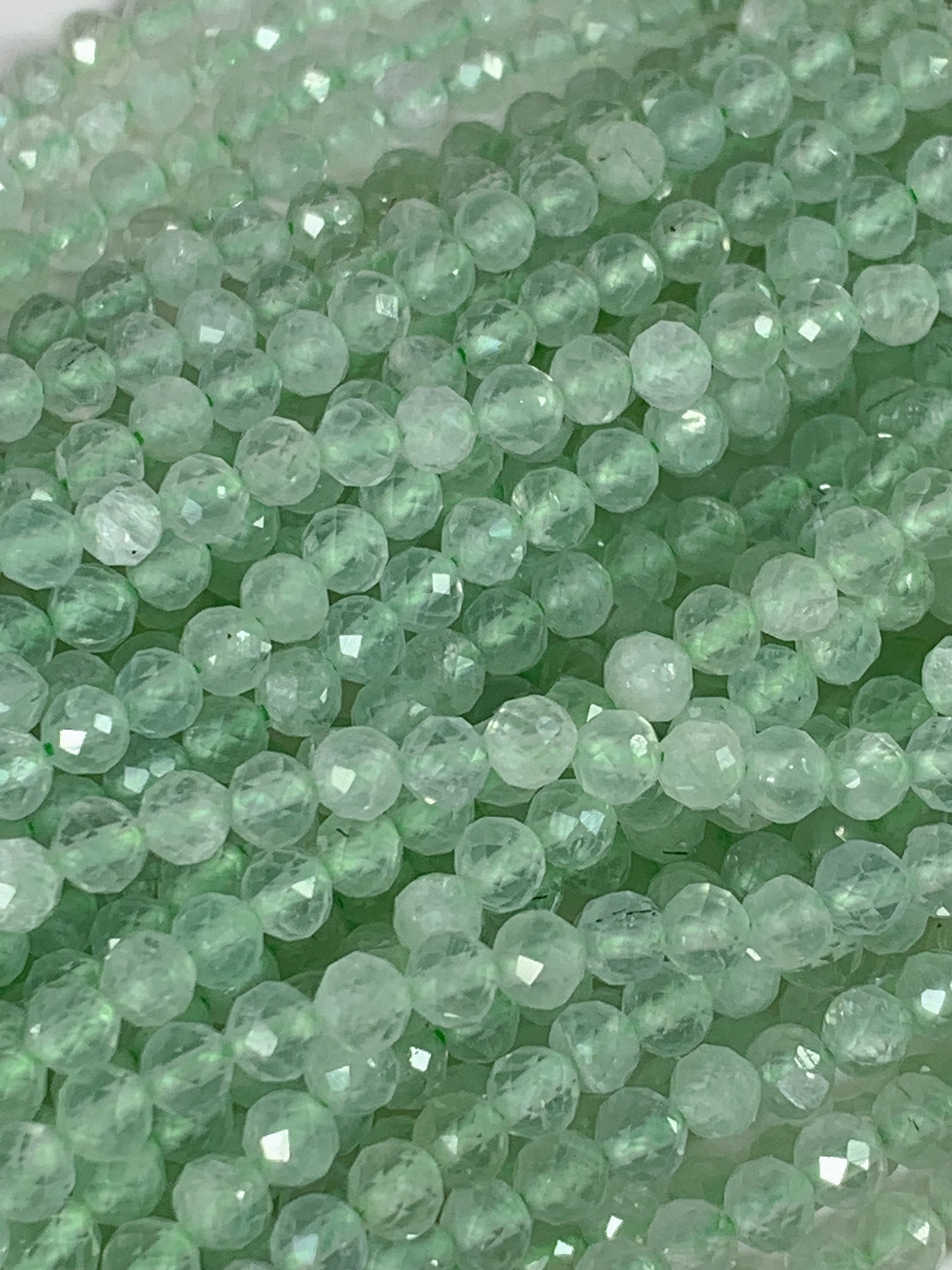 Faceted Green Prehnite Beads: Natural Gemstone Strand (2mm 3mm 4mm)